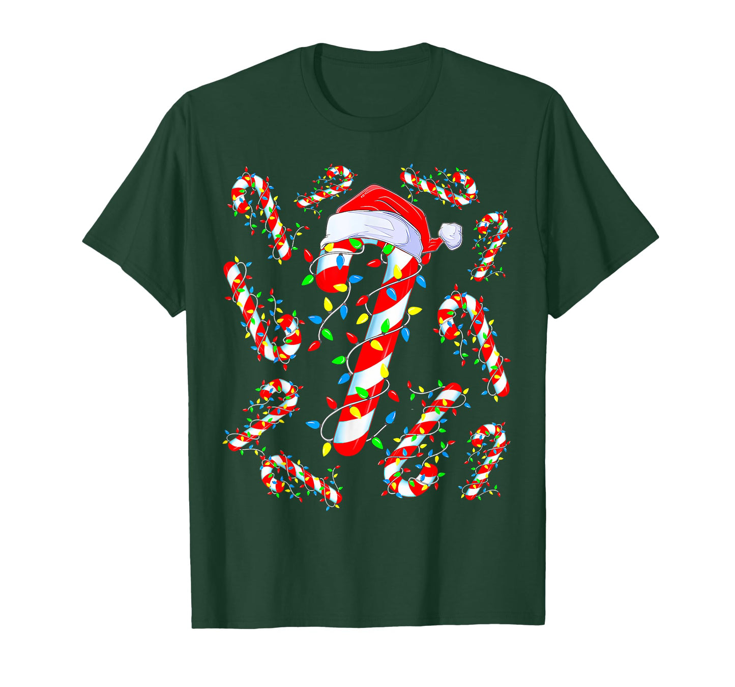 Red And White Candy Cane Santa Christmas Funny Xmas Lights T-Shirt