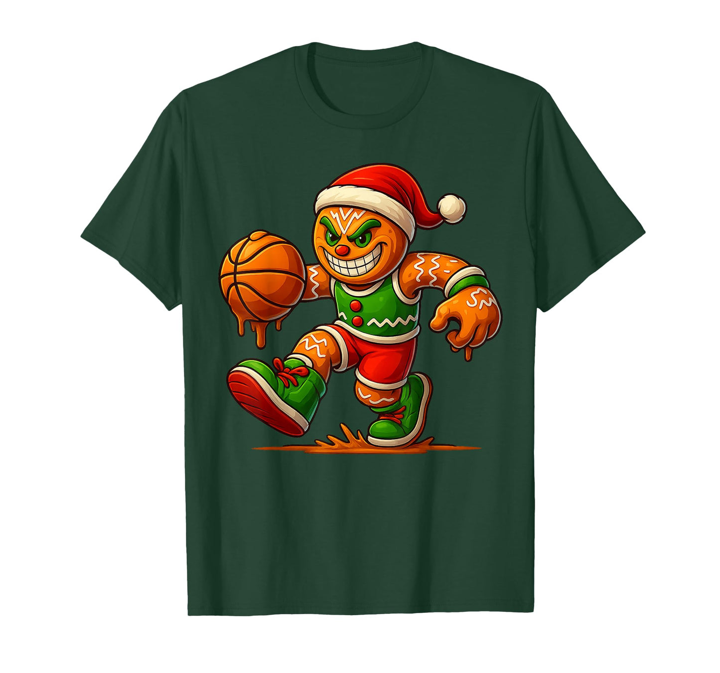 Gingerbread Man Playing Basketball Funny Christmas Tees Men T-Shirt