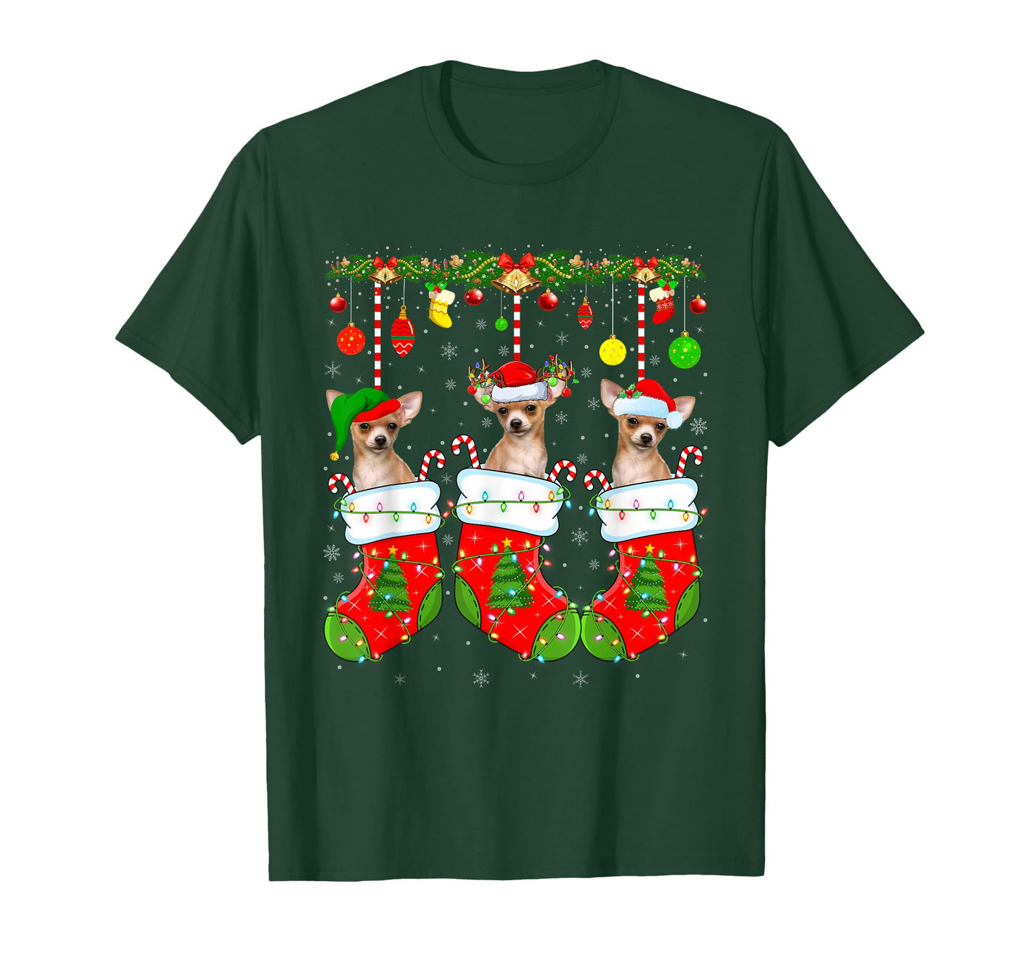 Chihuahua Dog in Christmas Socks Funny Pet Dog Lover Xmas T-Shirt