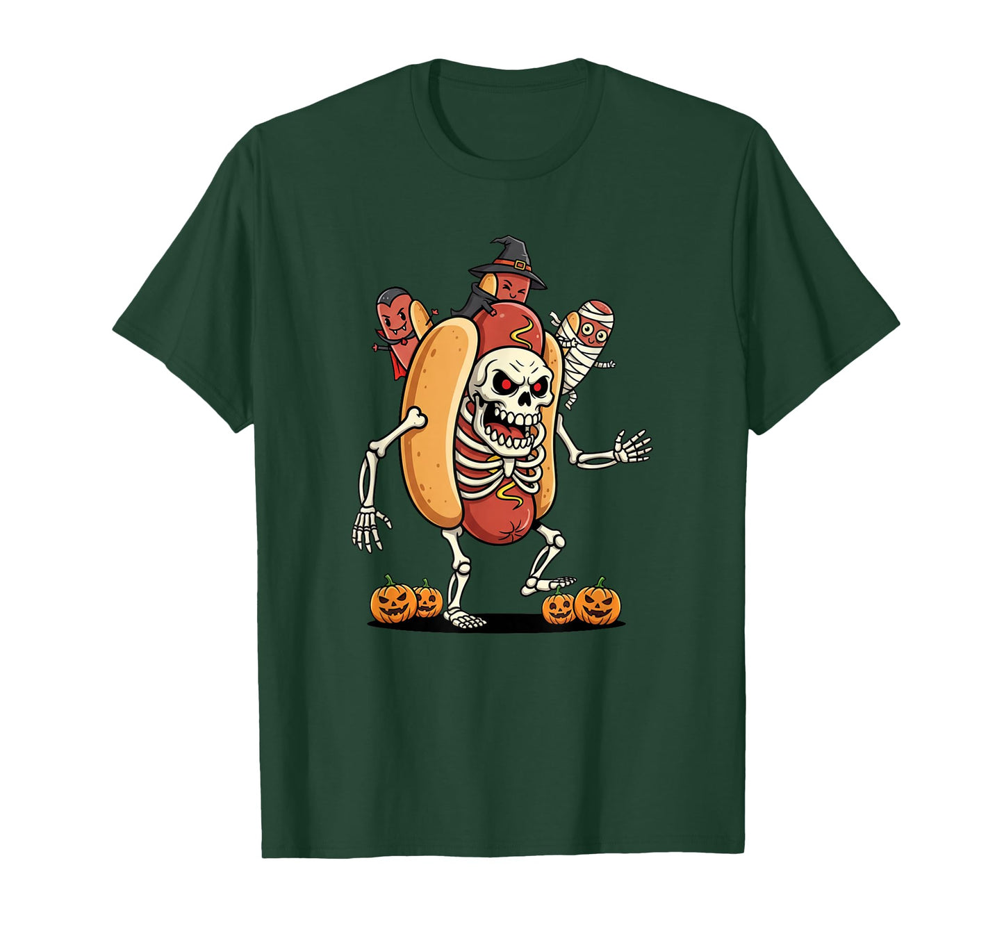 Funny Hotdog Skeleton Mummy Witch Halloween Kids Mens Womens T-Shirt