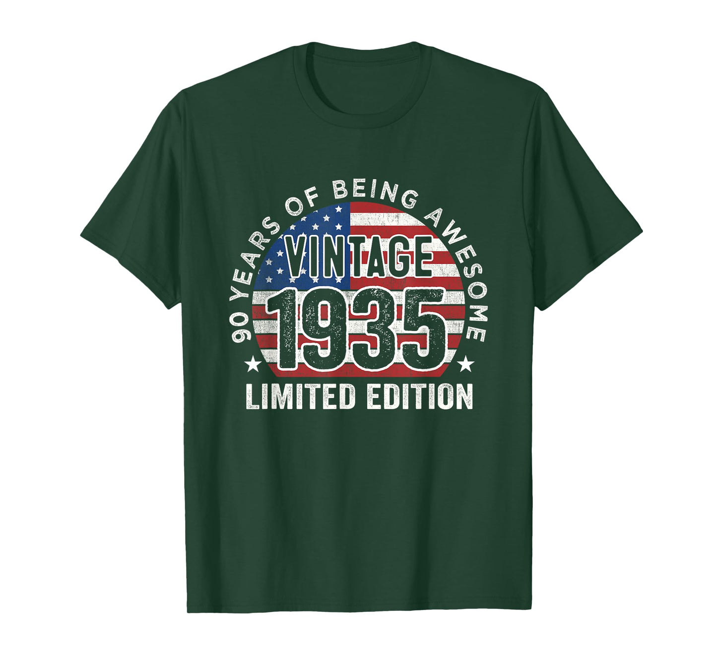 90th Birthday Gifts Men Vintage 1935 90 Years Old USA Flag T-Shirt