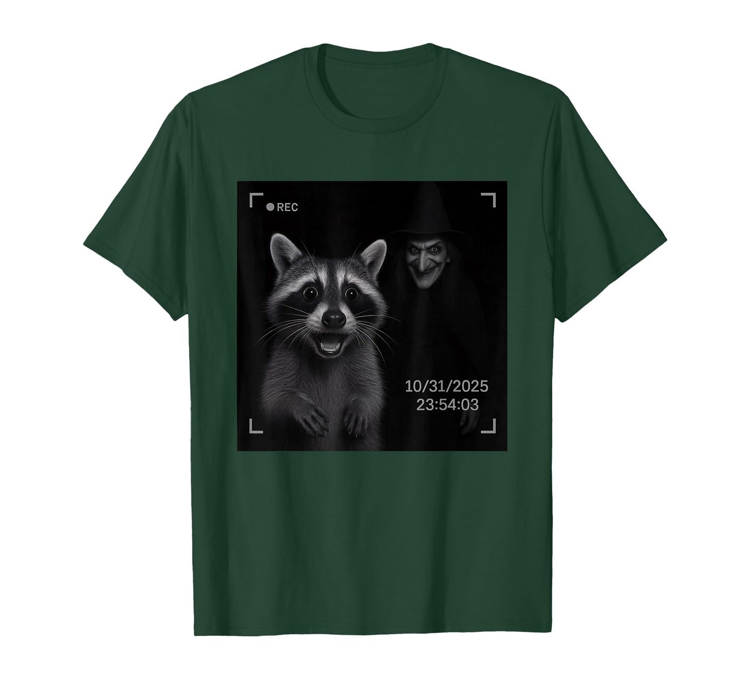 Funny Raccoon On Security Camera with Witch Halloween T-Shirt