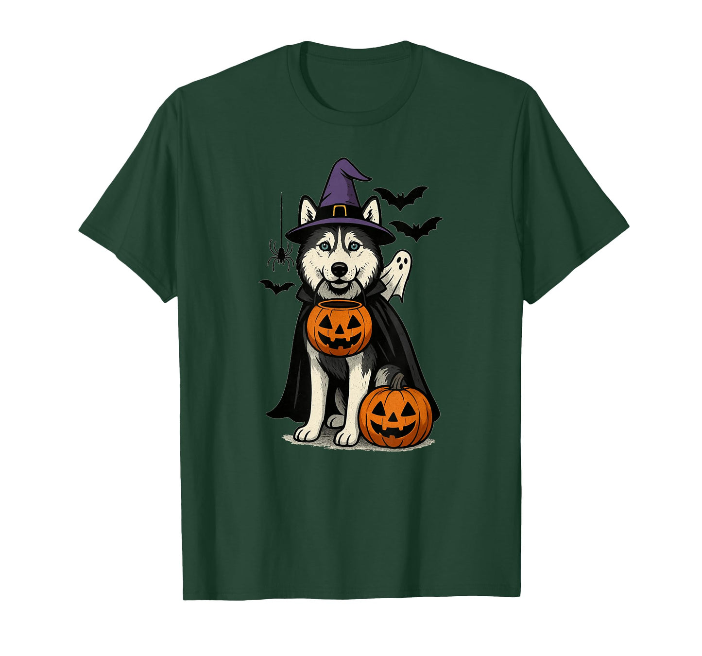 Halloween Siberian Husky Dog, Witch's hat, Blue Eyes T-Shirt