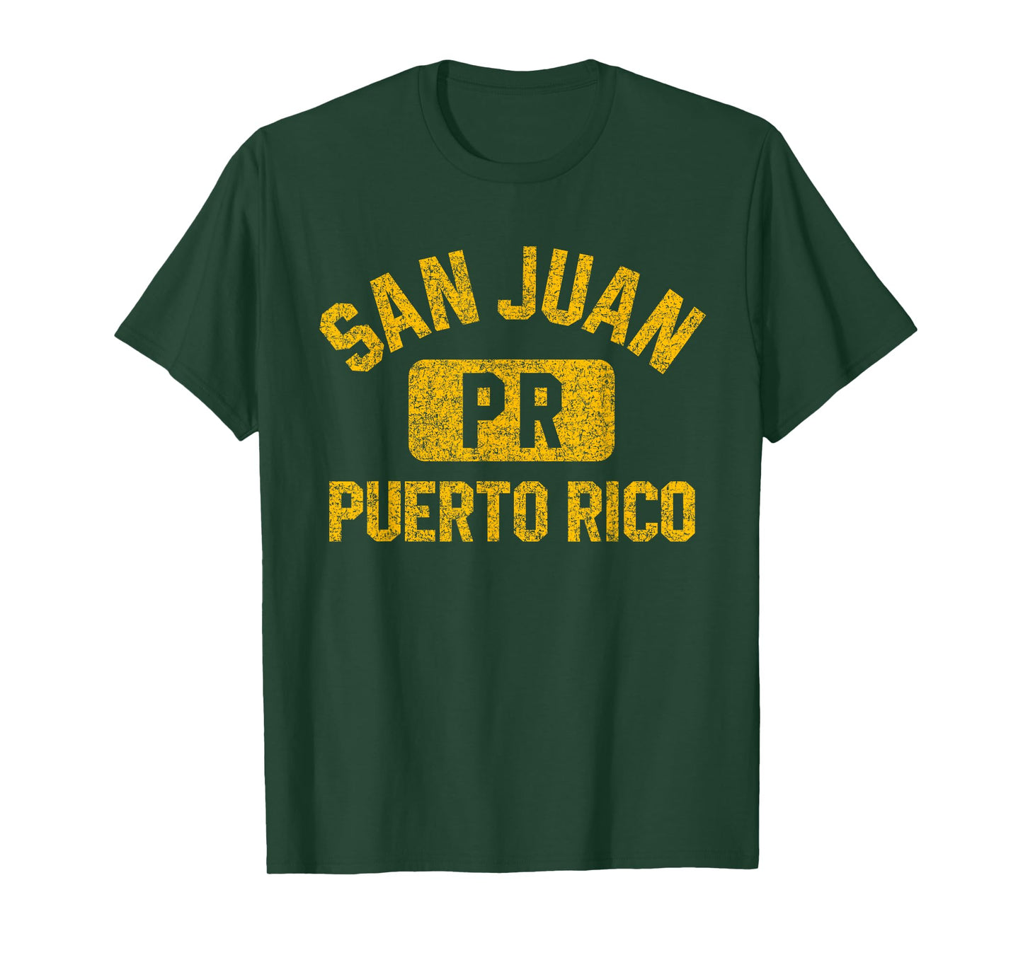 San Juan Puerto Rico Gym Style Distressed Amber Print T-Shirt