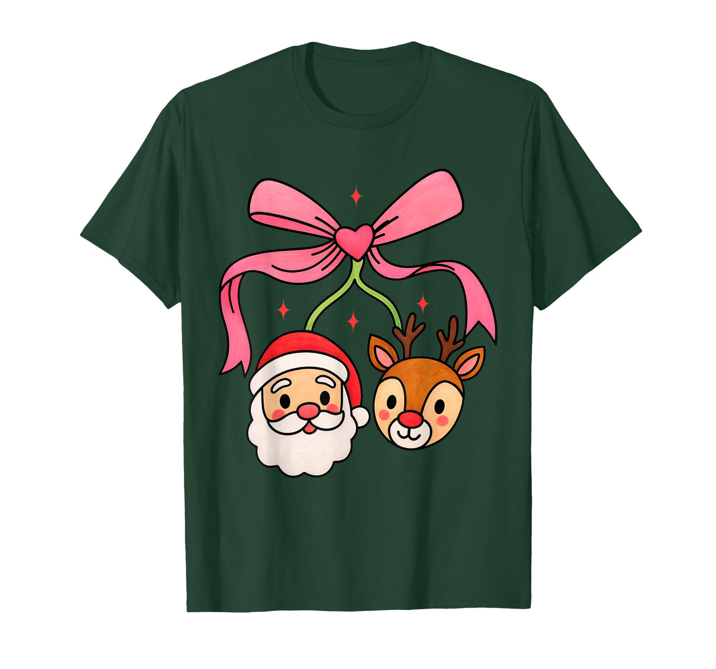 Cute Christmas Girls Women Bow Cherry Holiday Santa Reindeer T-Shirt