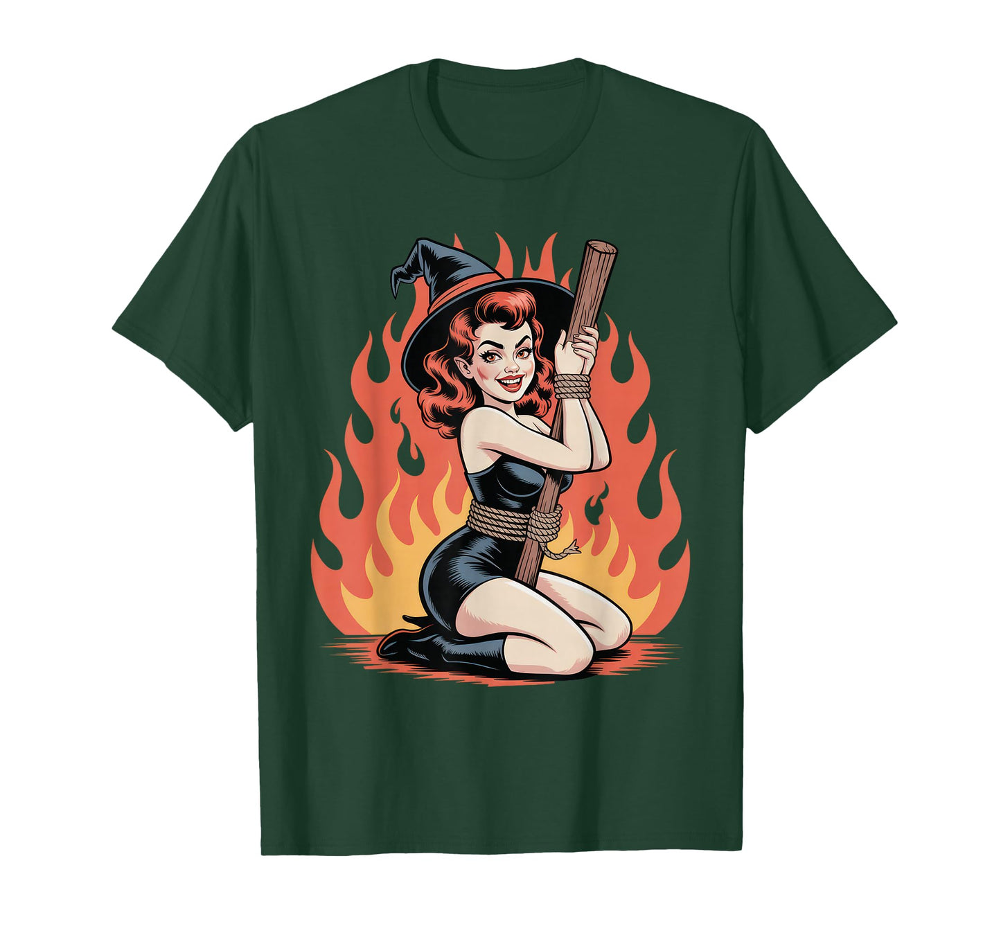 Vintage Witch Bound by Fire Retro Halloween Spooky T-Shirt