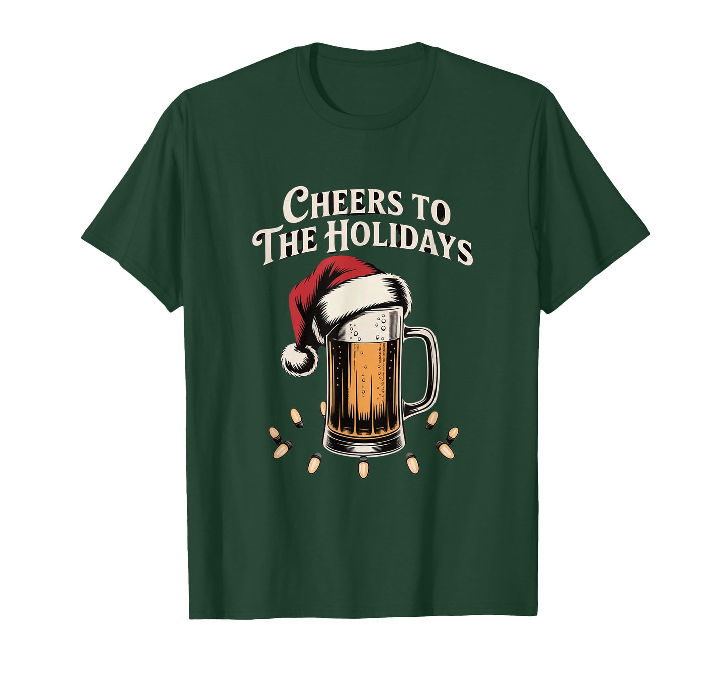 Cheers The Holidays Beer Mug with Santa Hat Christmas T-Shirt
