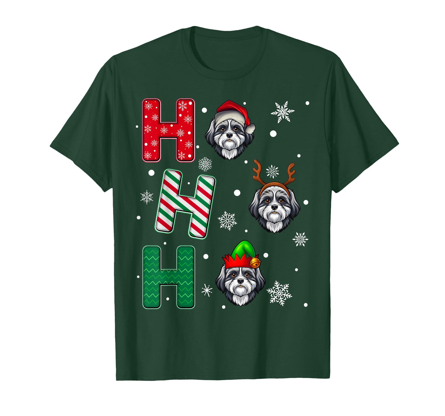 Ho Ho Ho Shih Tzu Dog Matching Christmas Santa Elf Xmas T-Shirt