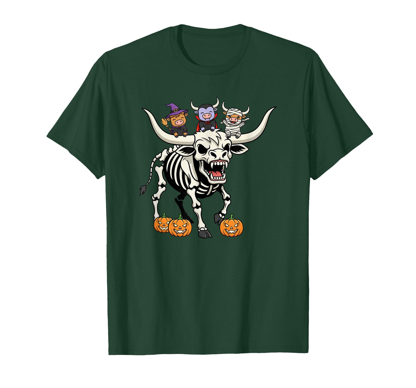 Highland Cow Skeleton Mummy Witch Halloween Kids Mens Womens T-Shirt