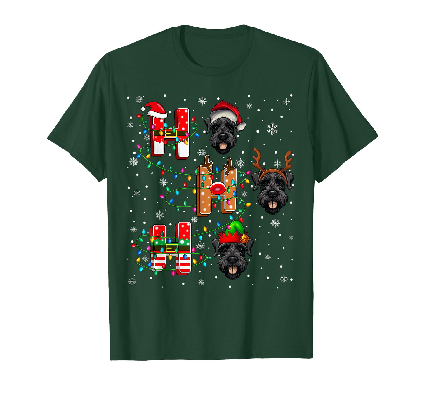Ho Ho Ho Santa Reindeer Hat Elf Giant Schnauzer Dog Xmas T-Shirt