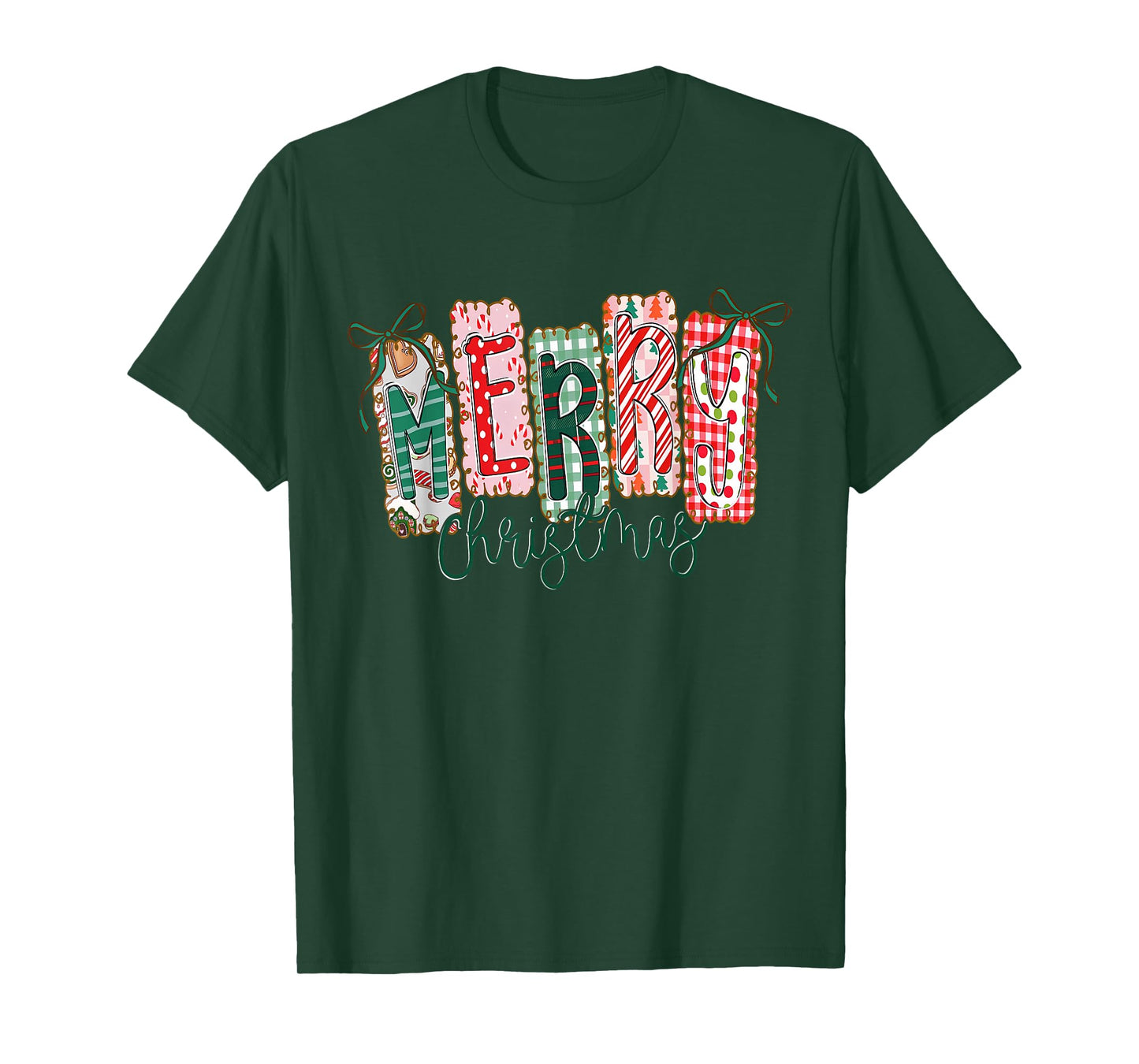 Retro Preppy Merry Christmas Funny Coquette Bow Girly Xmas T-Shirt