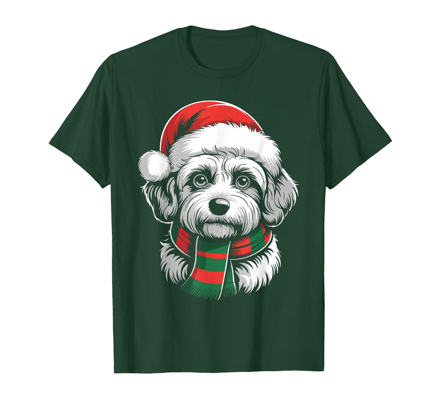 Bichon Frise Dog Xmas Santa Hat Scarf Christmas Costume T-Shirt