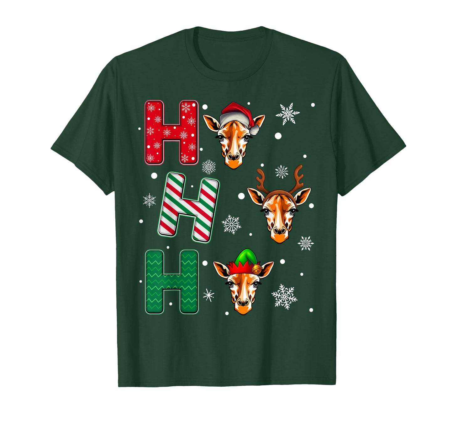 Ho Ho Ho Giraffe Animal Matching Santa Elf Xmas T-Shirt