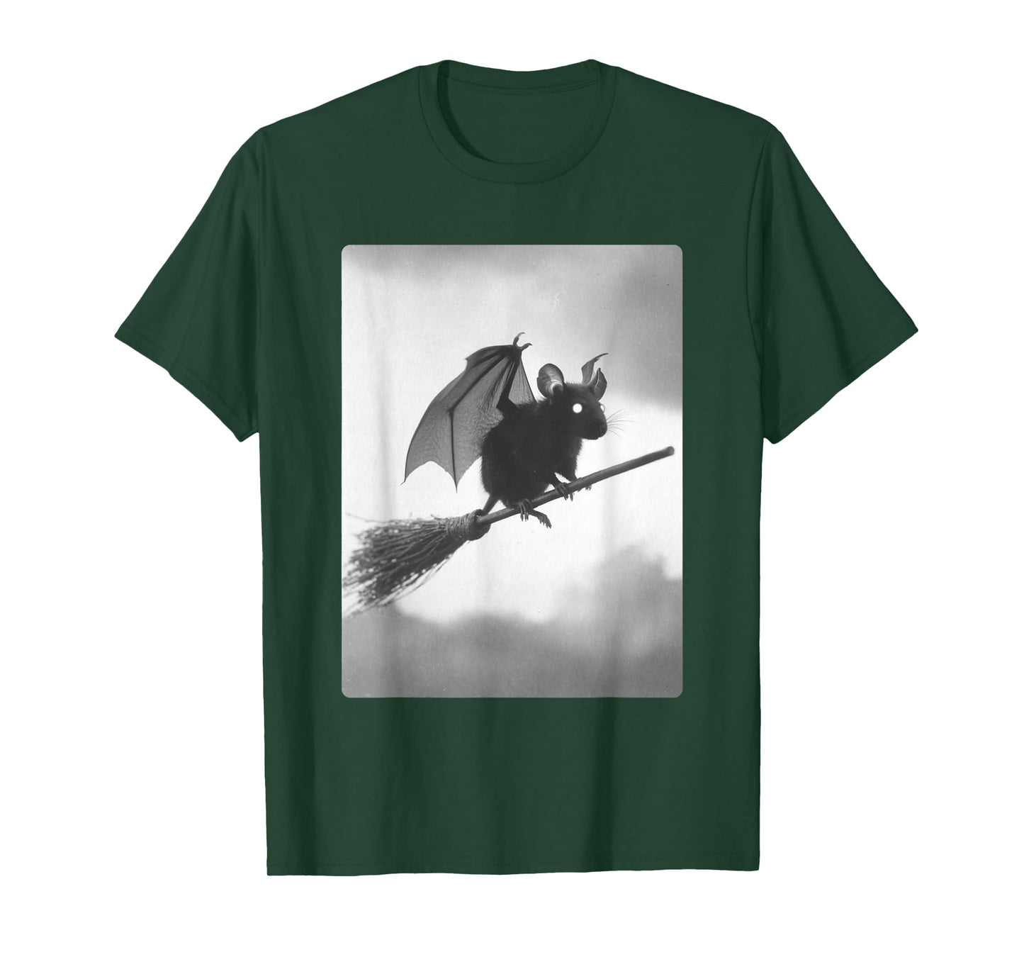 Gothic Rat Witch Broom Bat Wings Spooky Halloween Animal T-Shirt