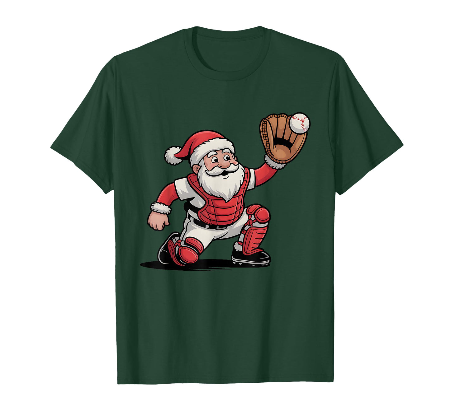 Santa Baseball Catcher Christmas Graphic Boys Kids Teens T-Shirt