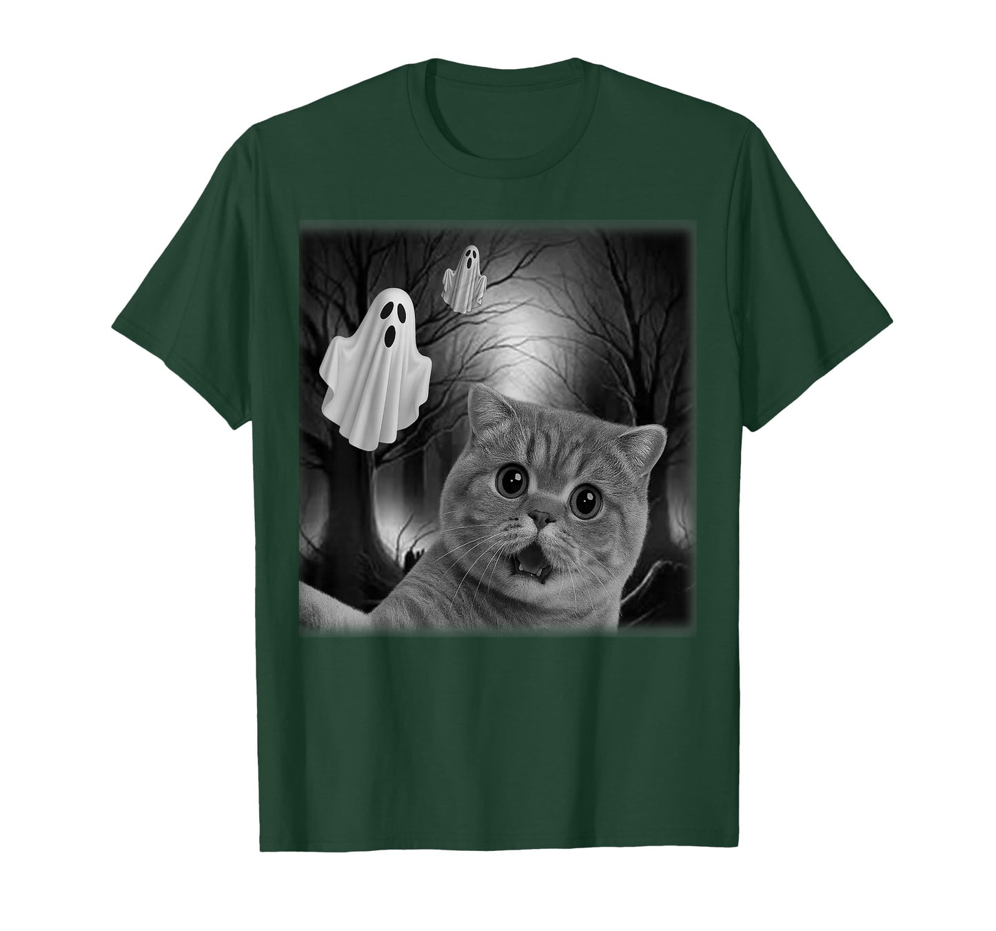 Halloween Exotic Shorthair Cats Selfie with Spooky Ghost T-Shirt