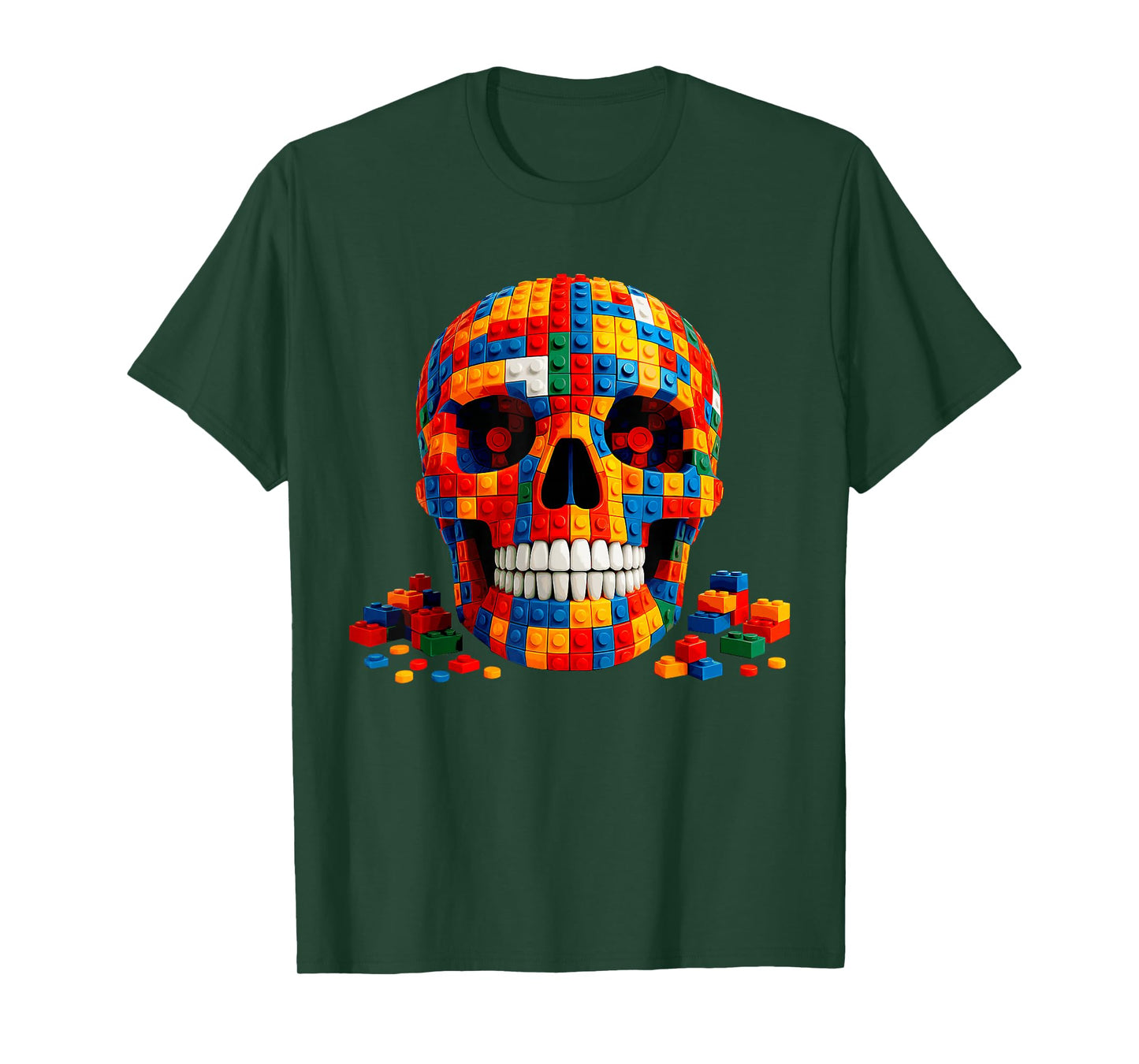 Funny Skull Blocks Building Happy Halloween Costume Day Boys T-Shirt