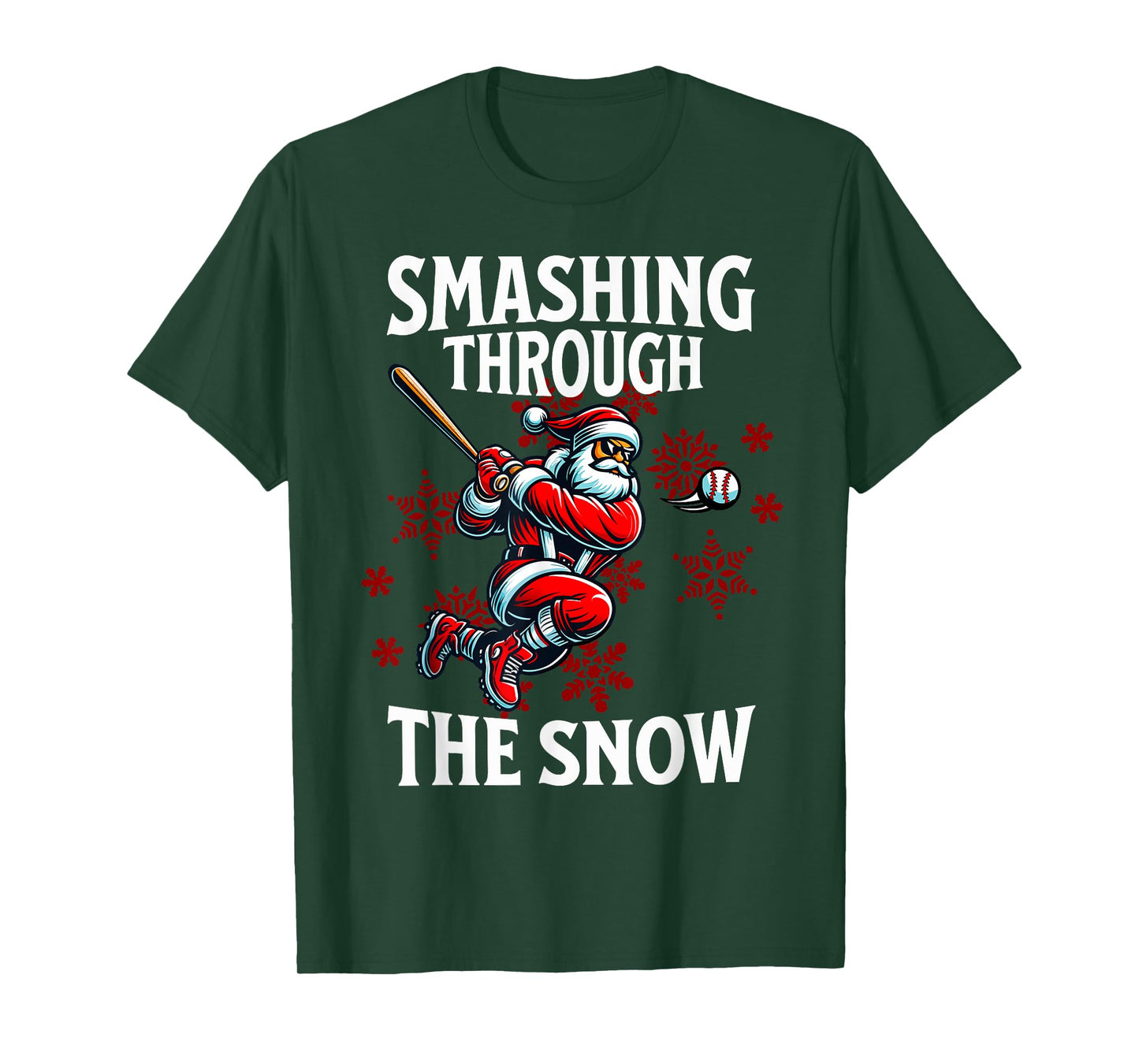 Baseball Christmas Smashing Through The Snow Santa Sports T-Shirt