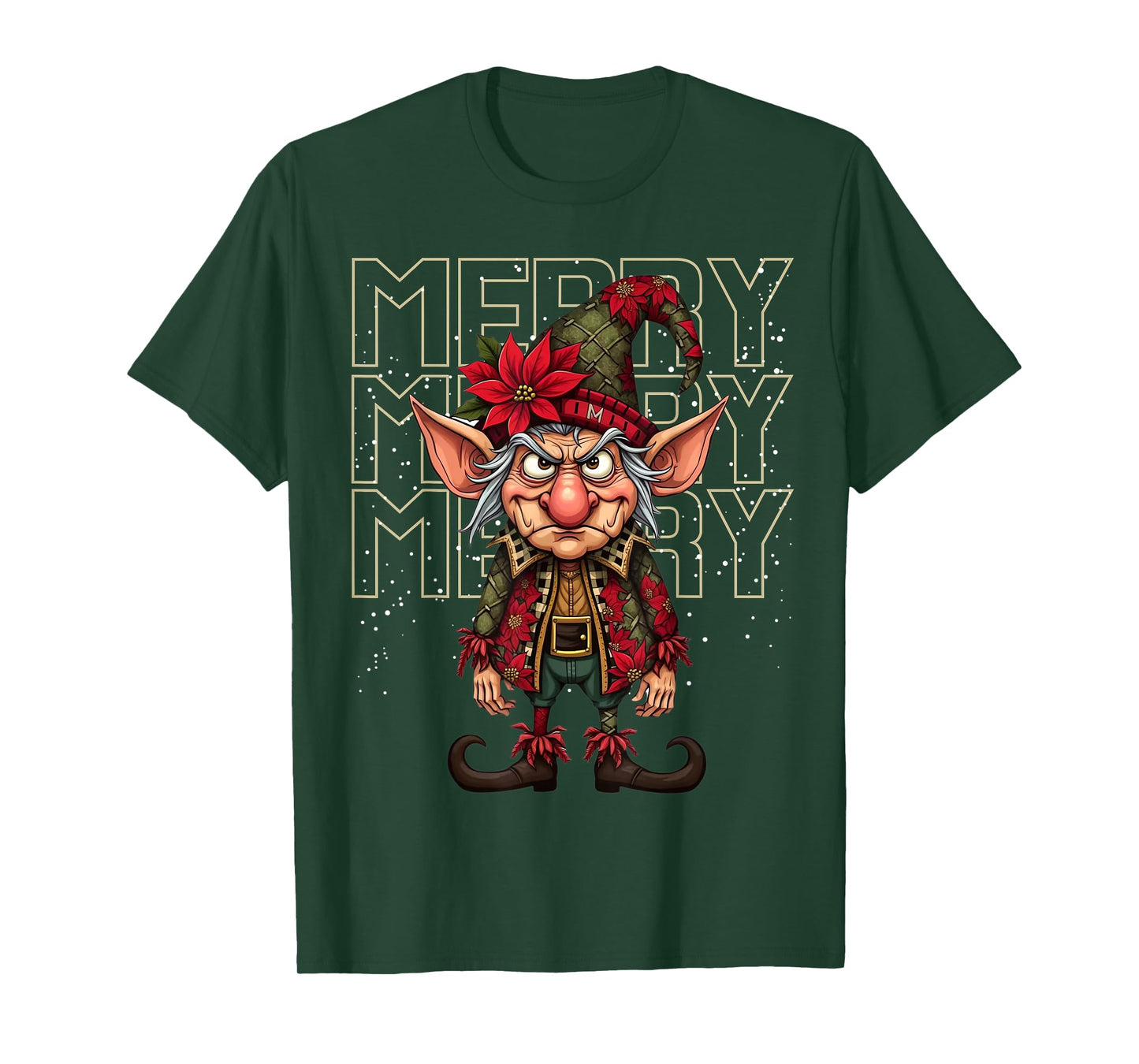 Funny Grumpy Elf Christmas Holiday Merry Design T-Shirt