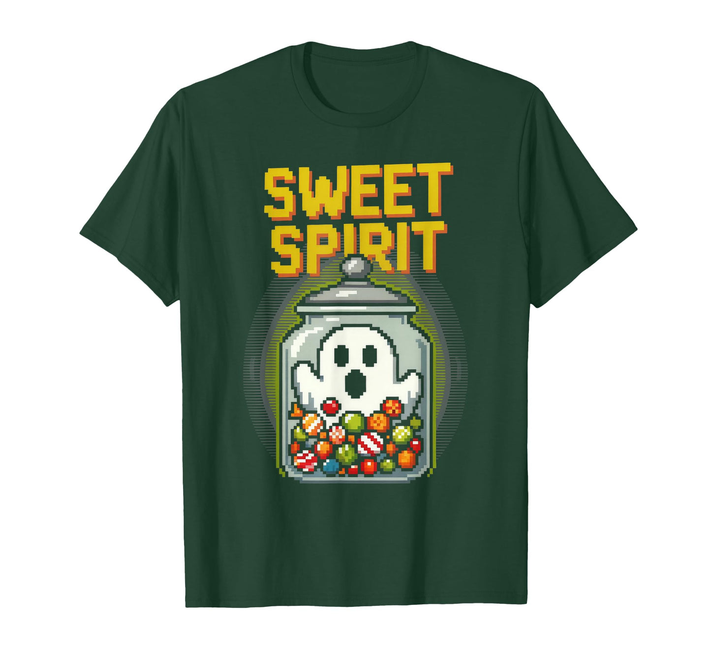 Sweet Spirit Funny Pixel Art Ghost and Candies Halloween T-Shirt