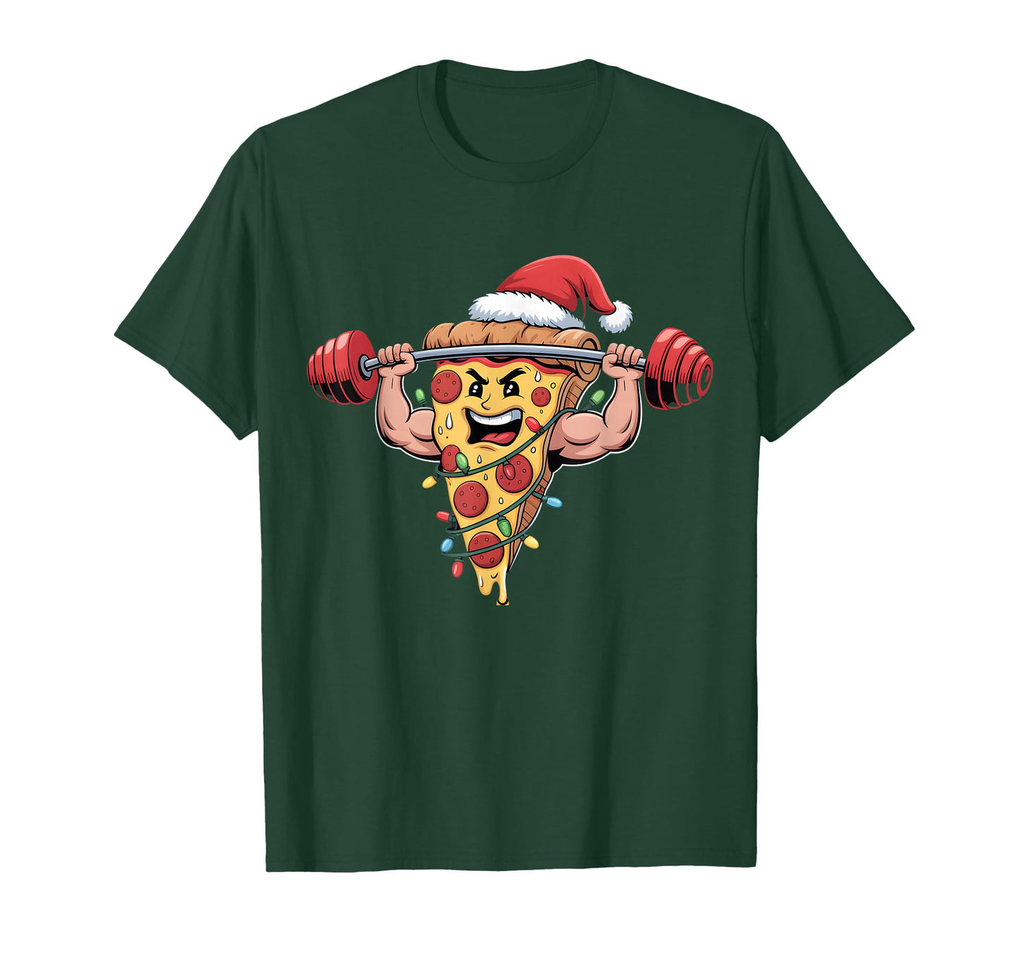 Funny Pizza Lifting Bodybuilding Christmas Men Boys T-Shirt
