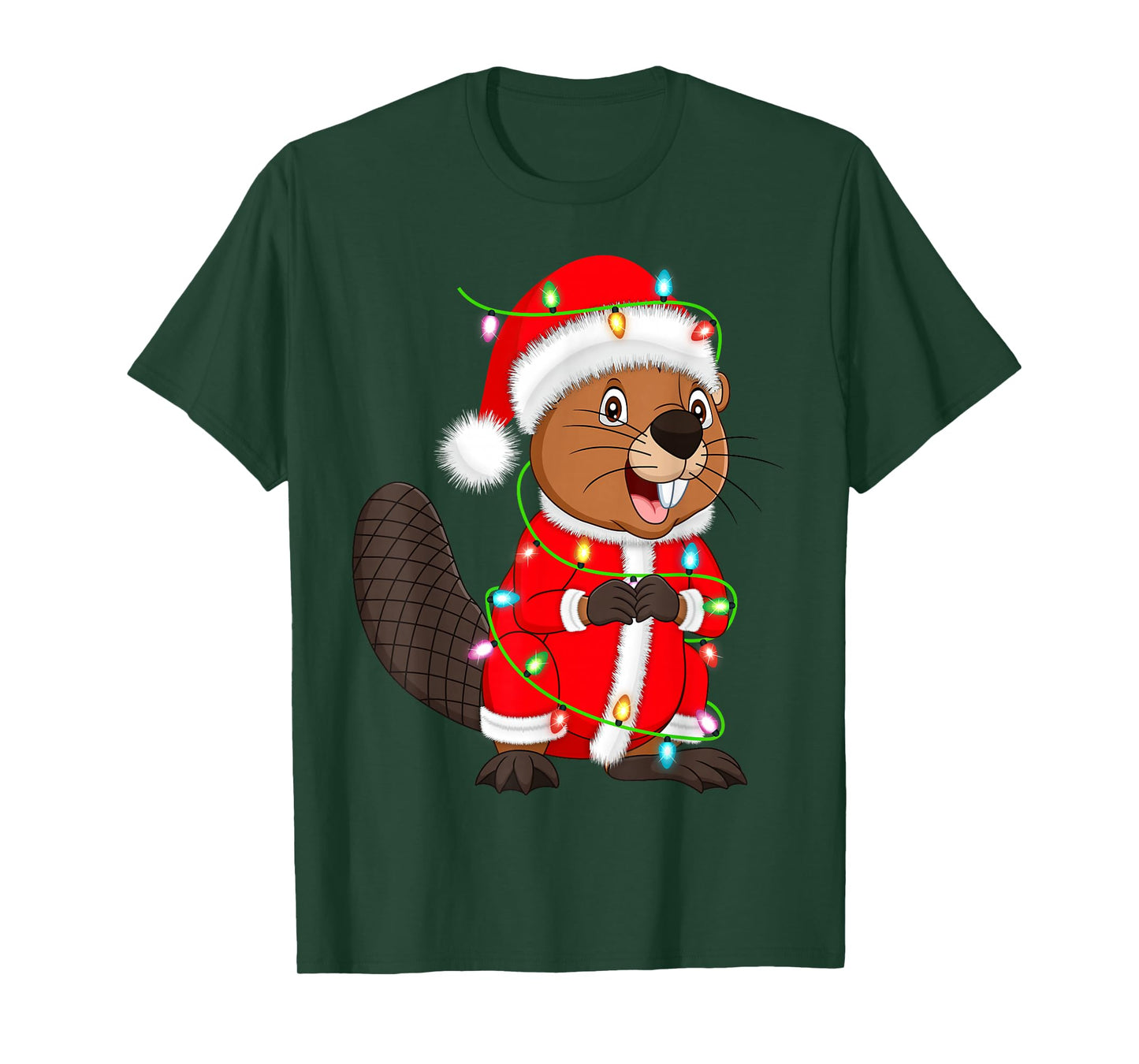 Beaver Christmas Lights Santa Costume Cute Animal Xmas T-Shirt