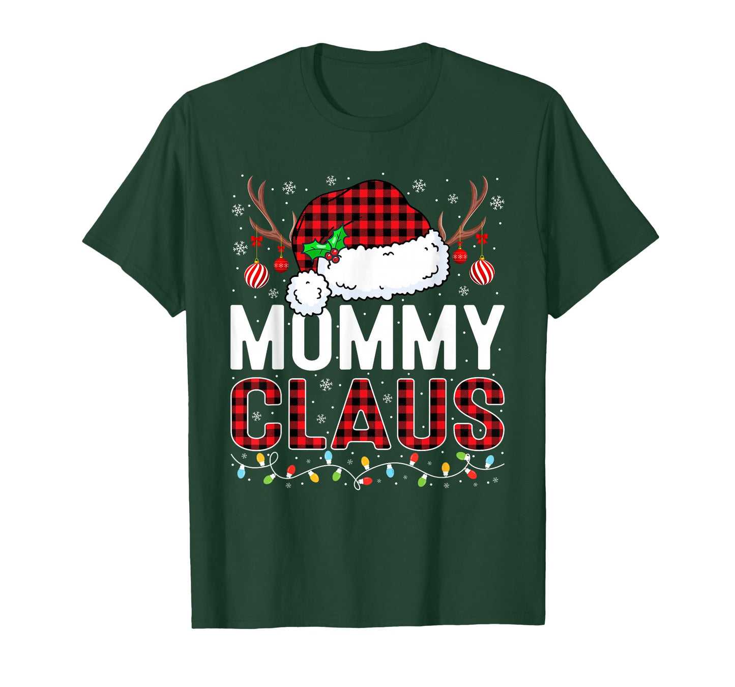 Christmas Lights Mommy Claus Family Matching Xmas Pajama T-Shirt