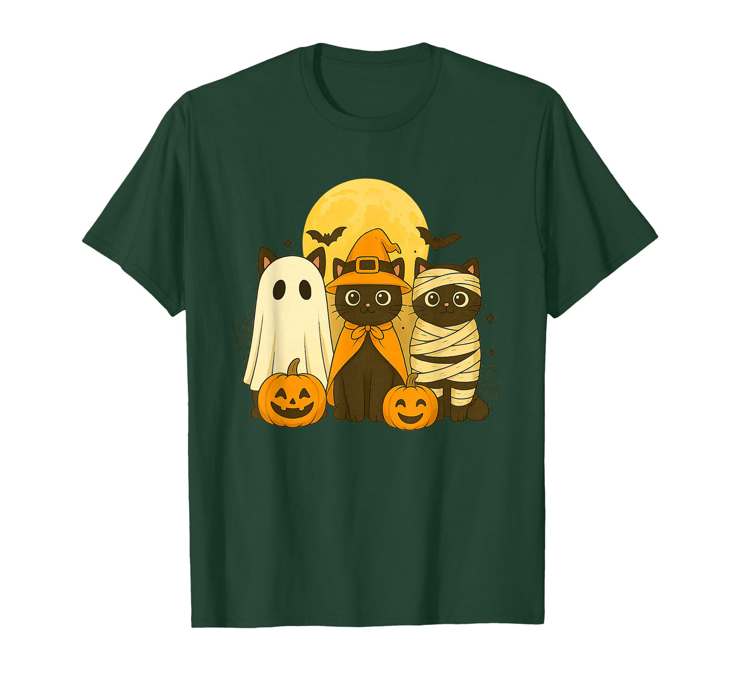 Retro Black Cat Witch Scary Halloween Pumpkin Women Men Kids T-Shirt
