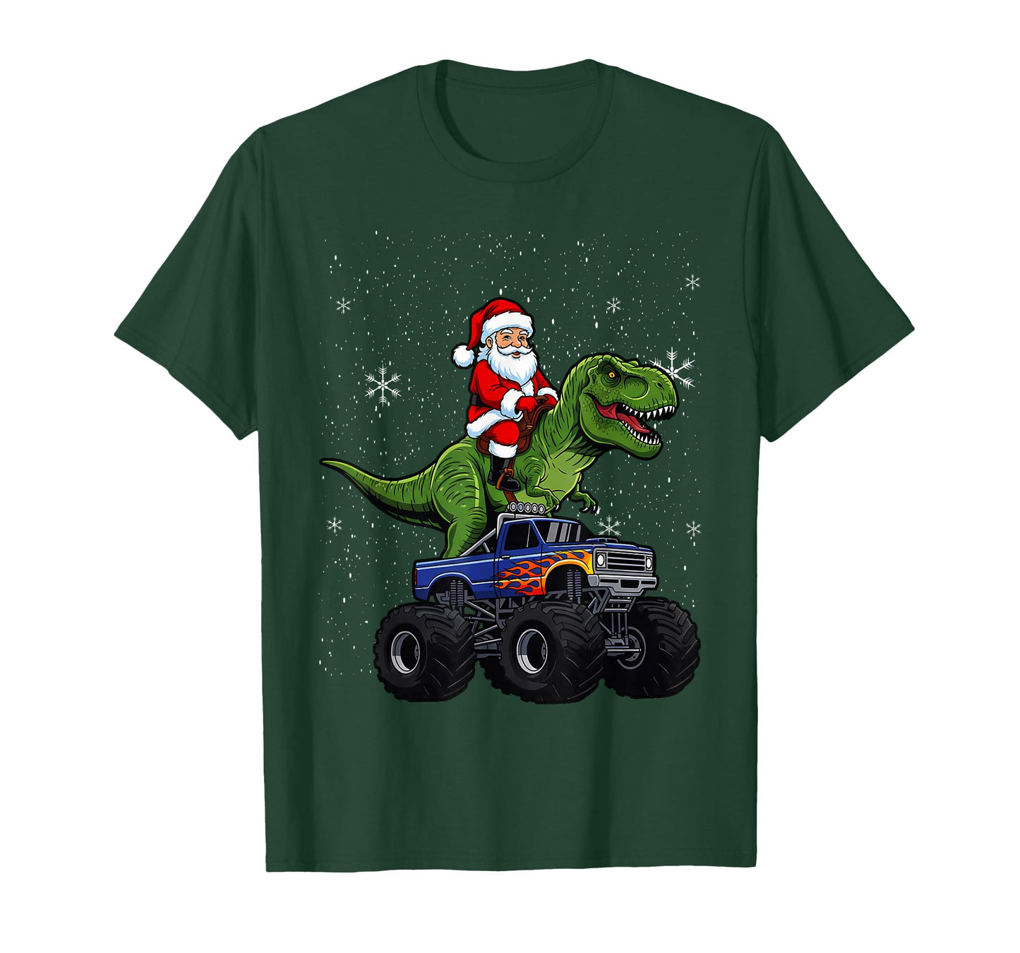 Kids Christmas Monster Truck Dino Santa Xmas Toddler Boys T-Shirt
