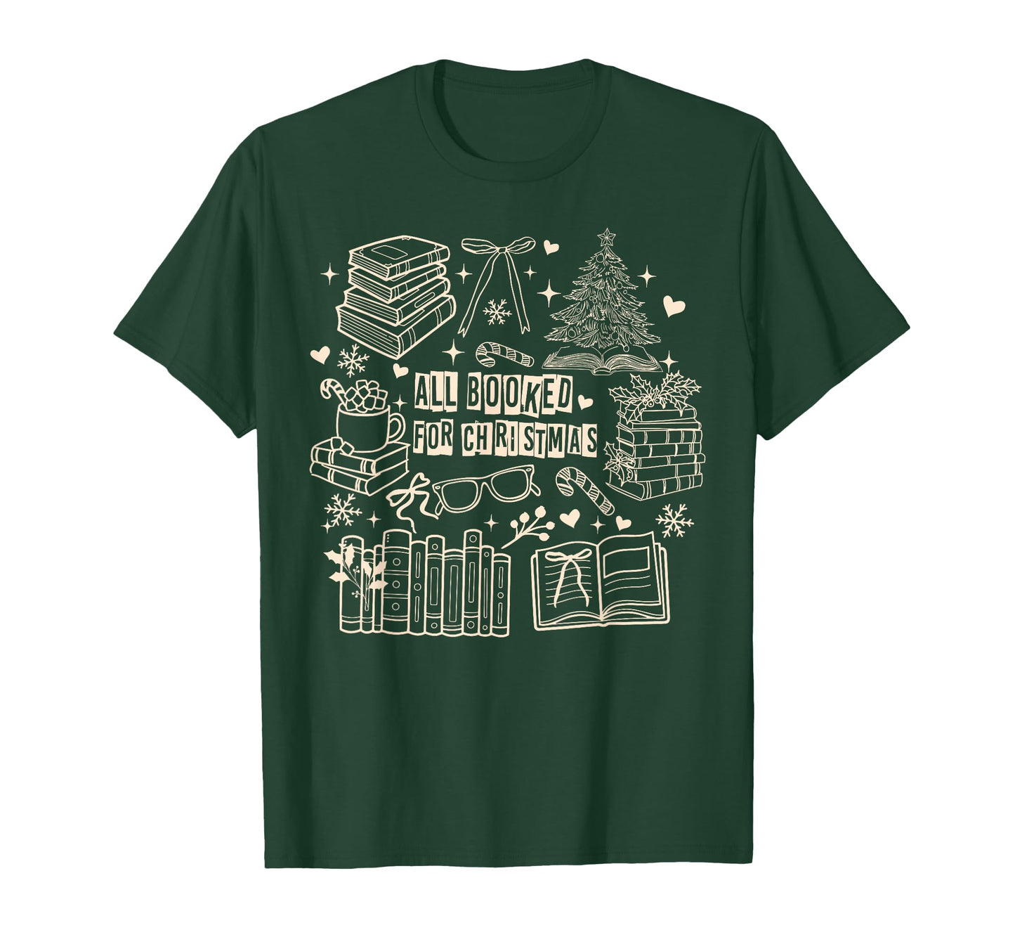All Booked for Christmas Coquette Librarian Teacher Bookish T-Shirt