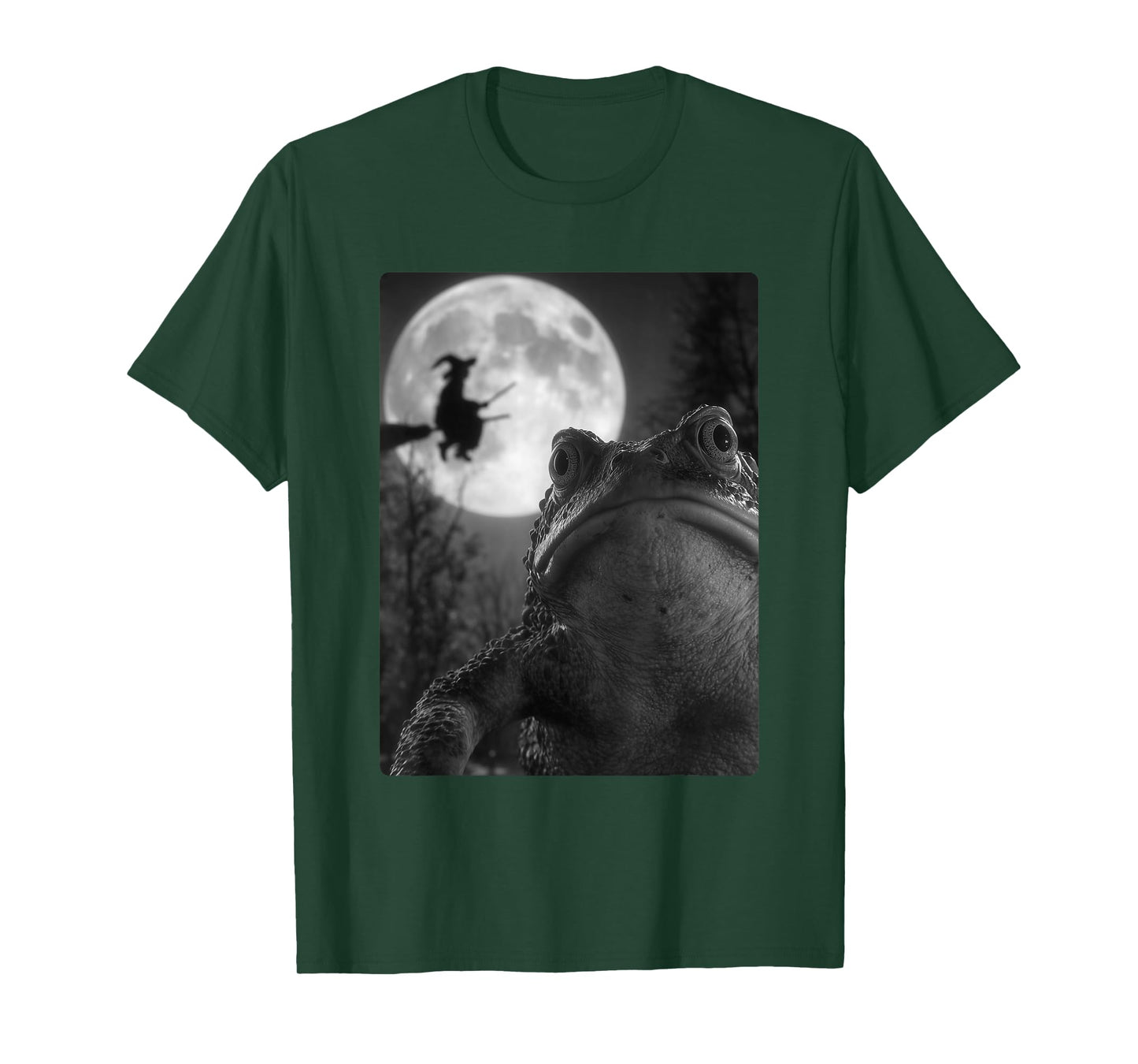 Funny Toad Selfie Full Moon Flying Witch Forest Halloween T-Shirt