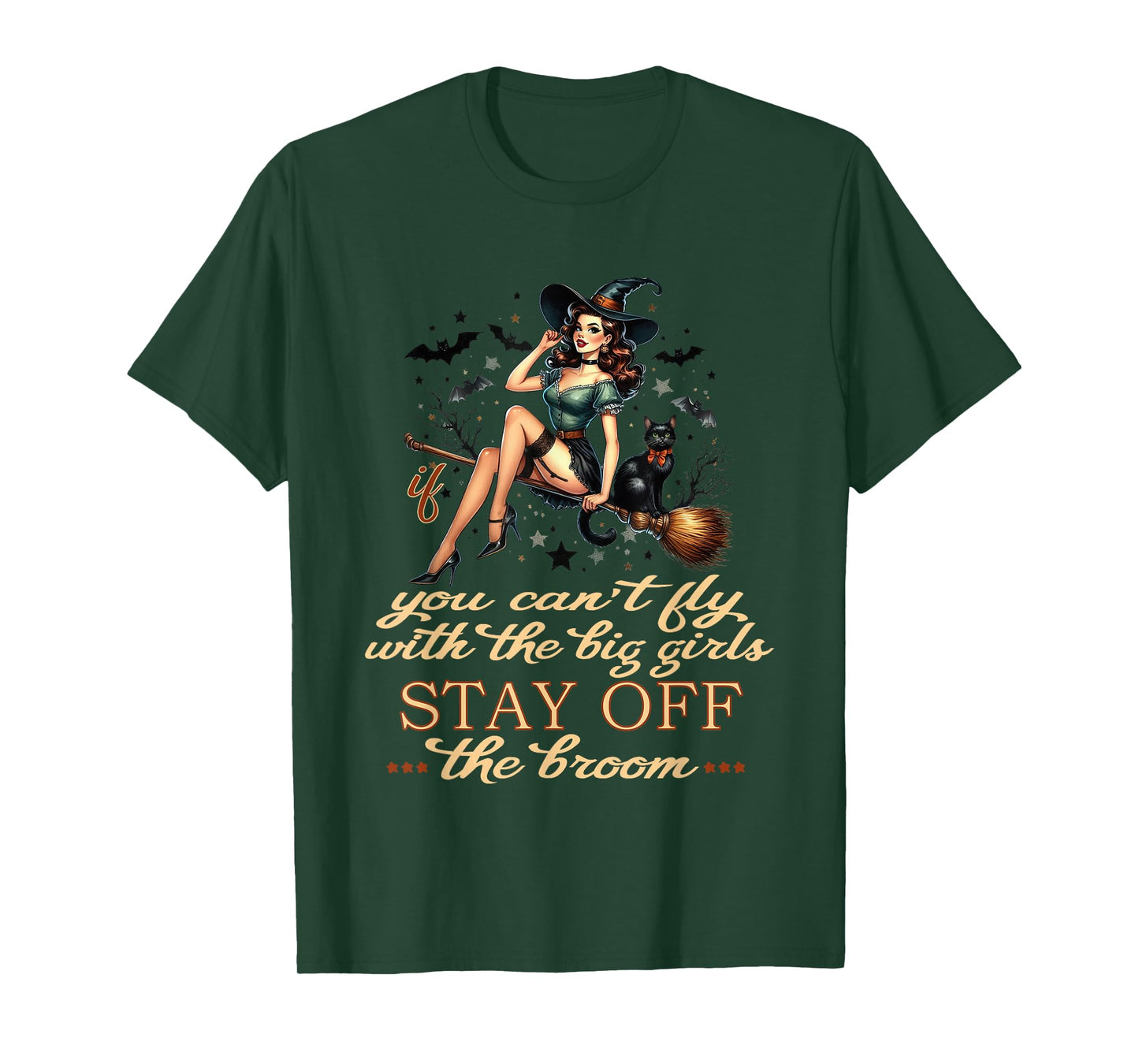 Halloween Witch Funny Fly with The Big Girls Pin Up Satire T-Shirt