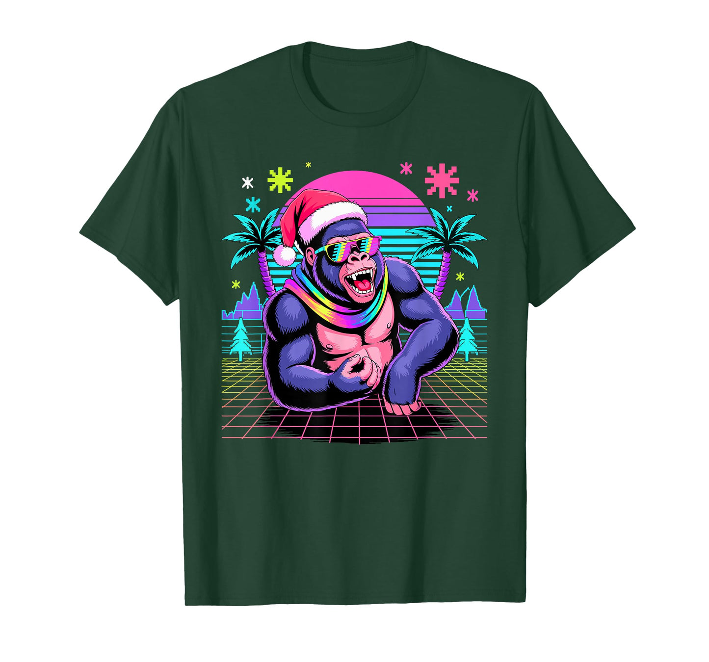 Christmas Synthwave Gorilla Sunglasses Gorillas T-Shirt
