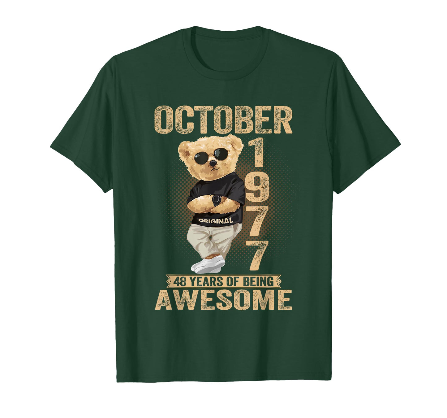 October 48th Birthday Men Women 1977 Awesome Teddy Bear T-Shirt