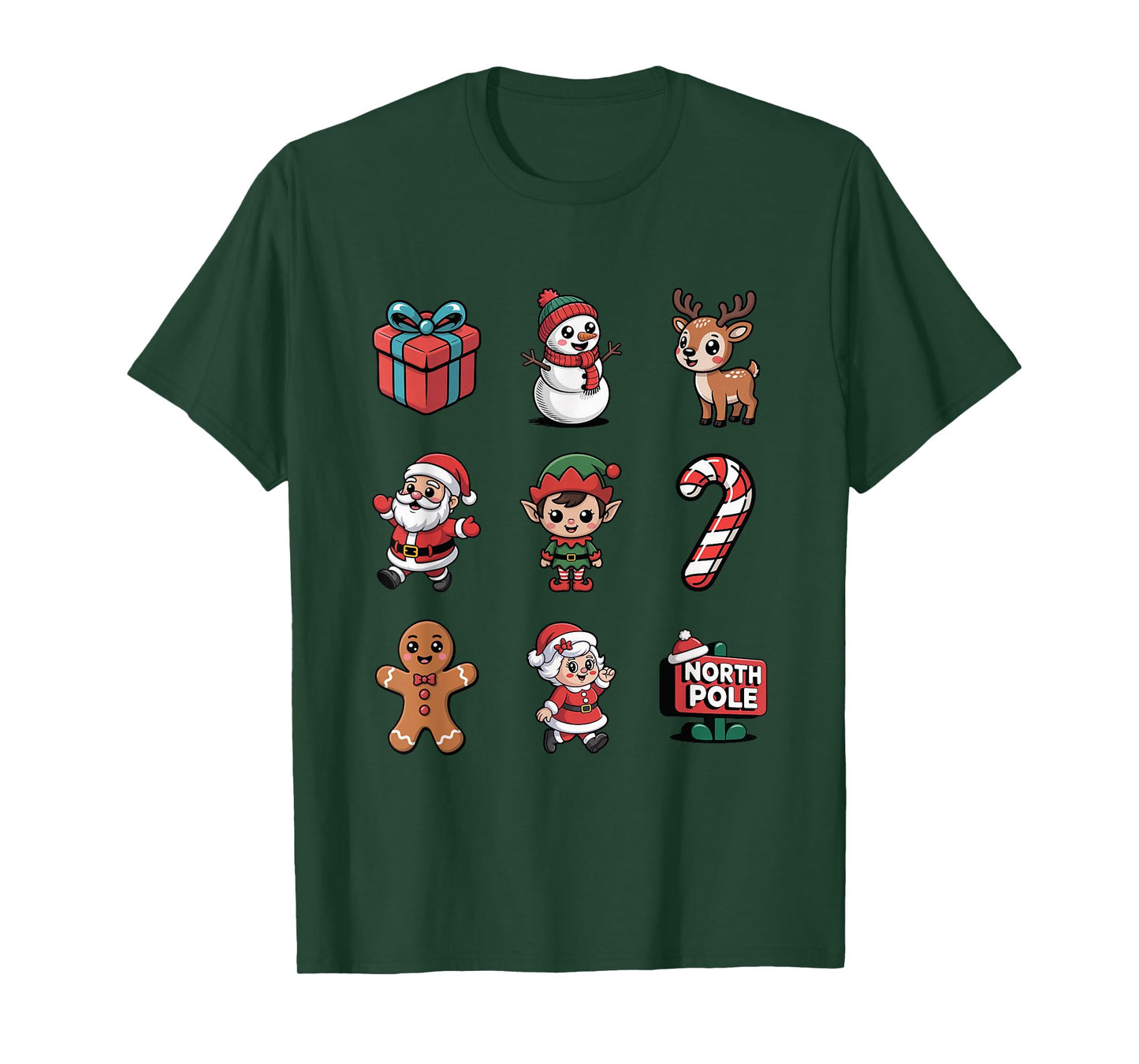 Cute North Pole Christmas Icons Santa Elf Reindeer T-Shirt