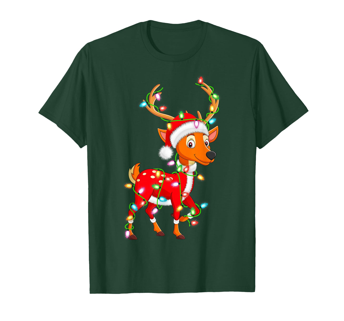Deer Christmas Lights Santa Costume Cute Animal Xmas T-Shirt