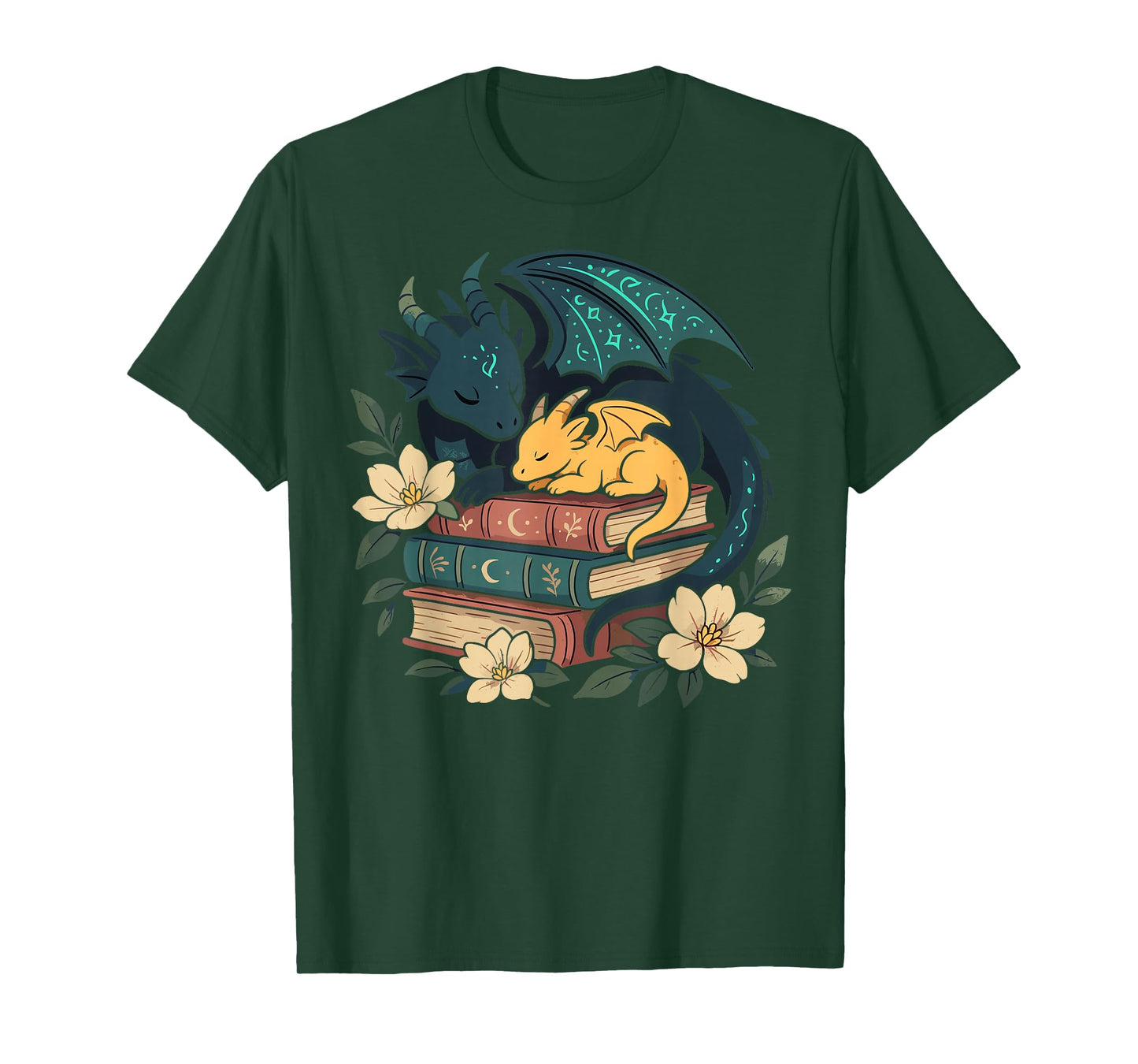 Cute Fairycore Dragons & Books Reader Whimsical Art Florals T-Shirt
