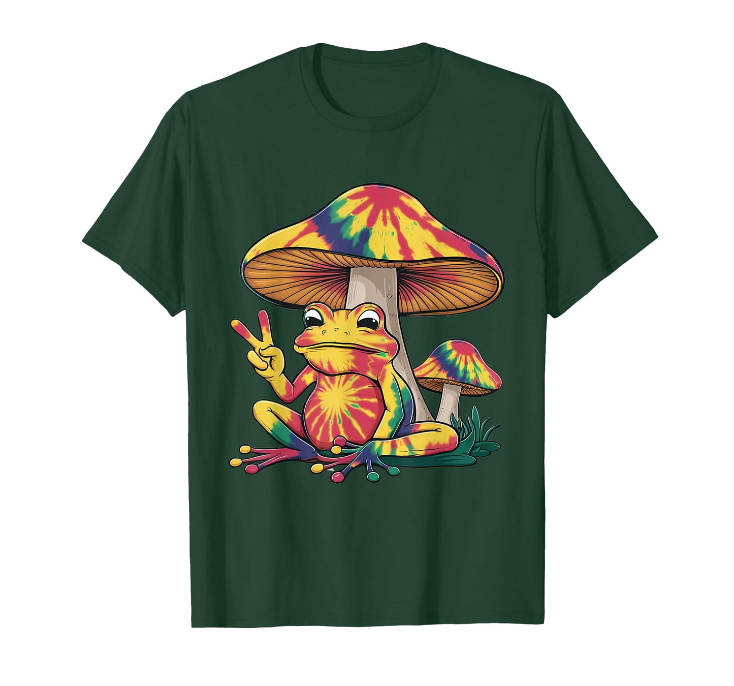 Tie Dye Mushroom and Frog Peace Sign Hippie Animal Vintage T-Shirt