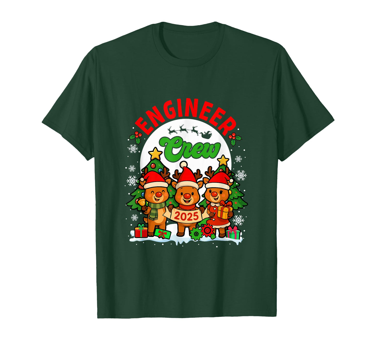 Engineer Crew 2025 Xmas Three Santa Reindeer Funny Job Team T-Shirt