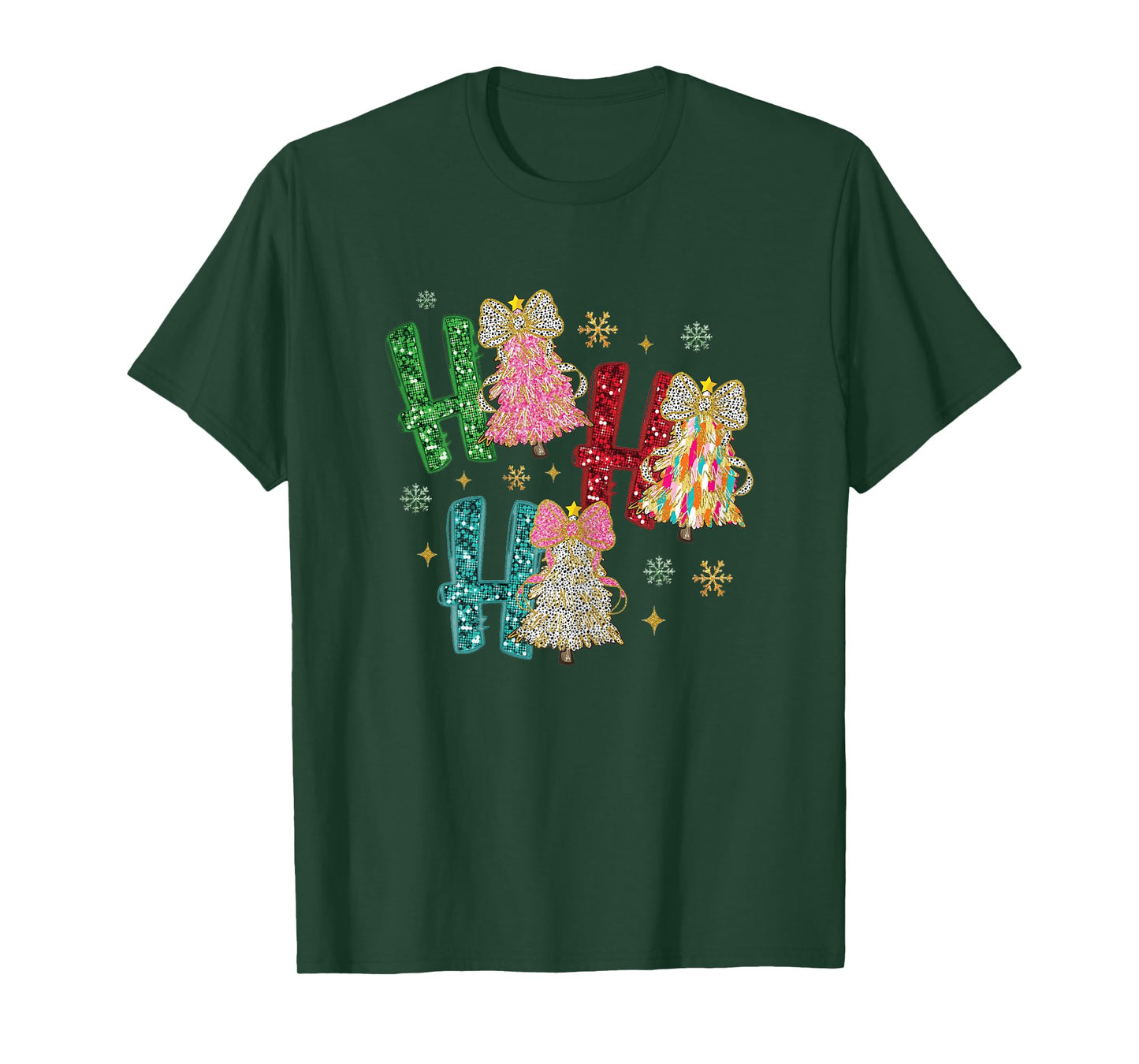 Womens Ho Ho Ho Bling Bling Coquette Christmas Tree Merry Christmas T-Shirt