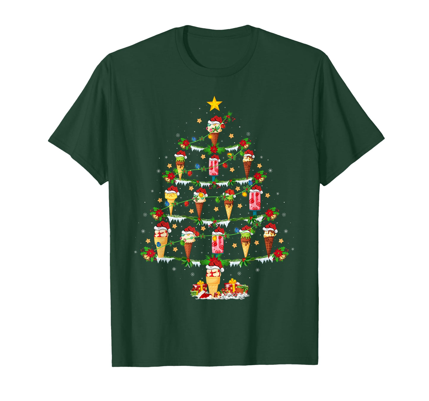 Ice Cream Christmas Tree Lights Fast Food Ice Cream Xmas T-Shirt