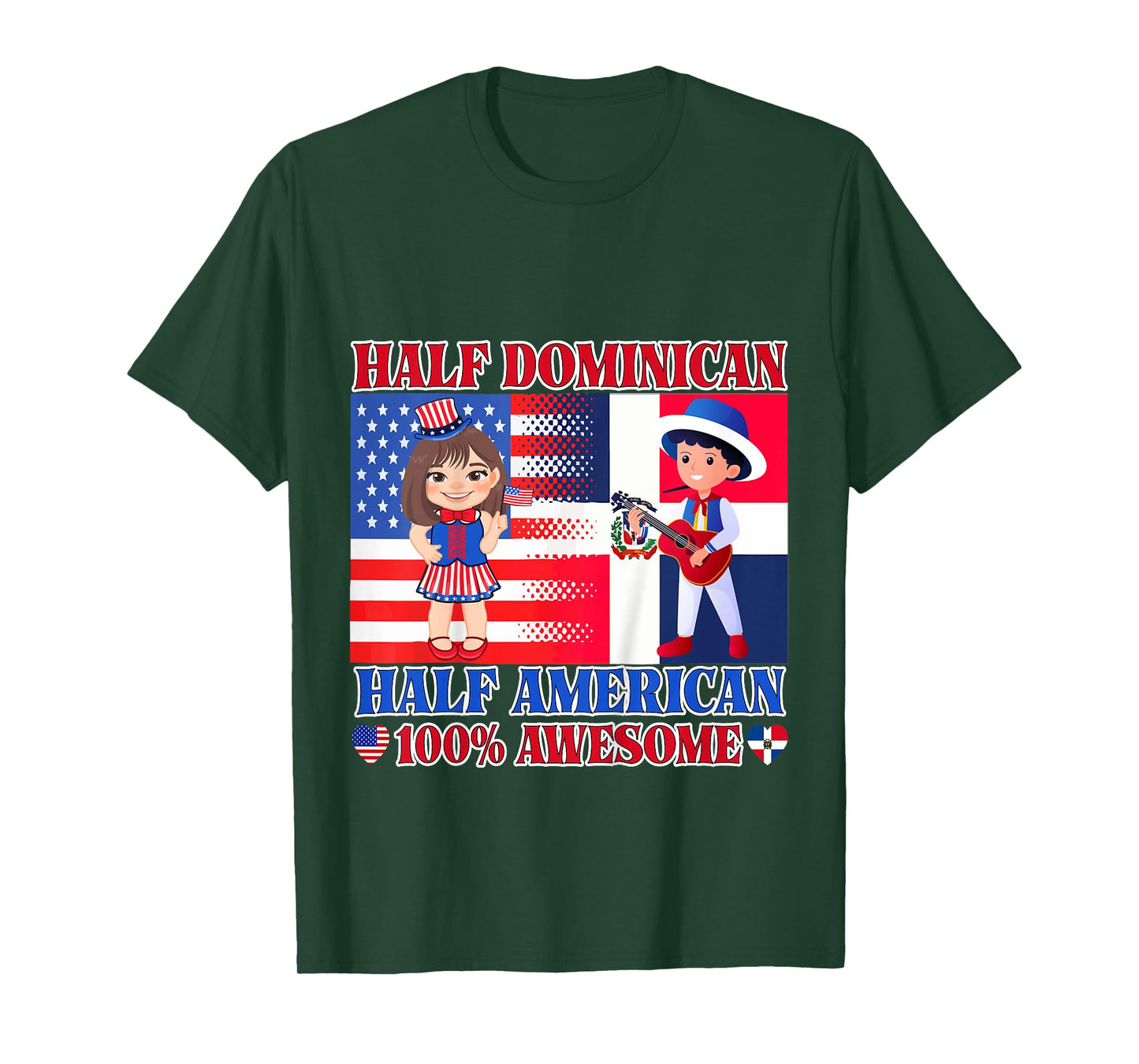 Kids Half American Half Dominican Republic USA Flag Toddler Girls T-Shirt
