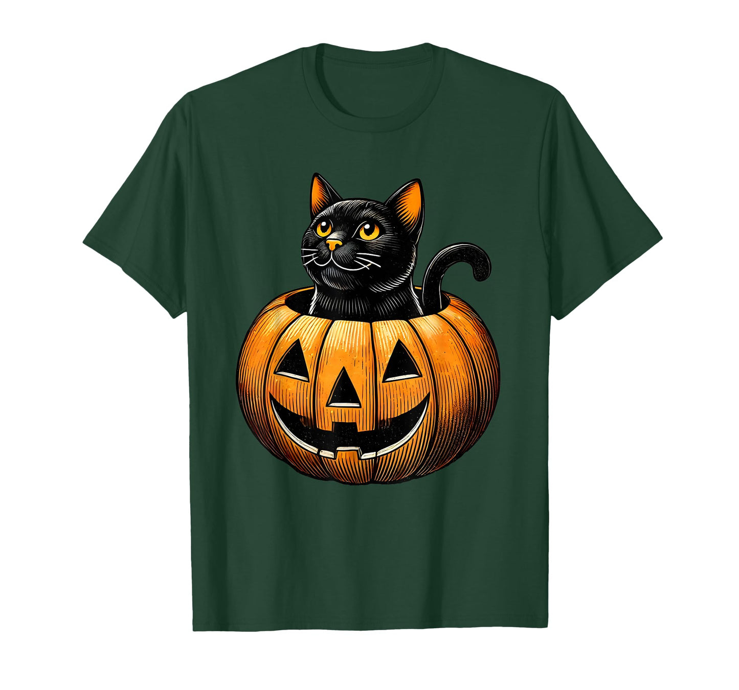 Retro Black Cat in Pumpkin Fun Halloween Costume T-Shirt