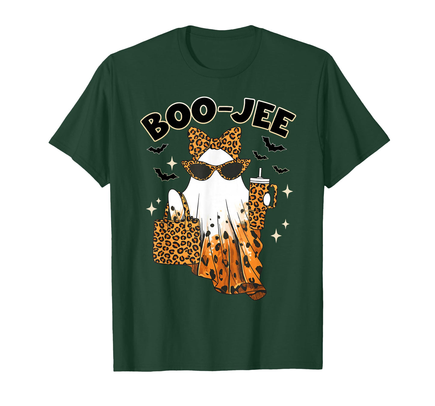 Leopard Boojee Ghost Coffee Halloween Spooky Season Women T-Shirt