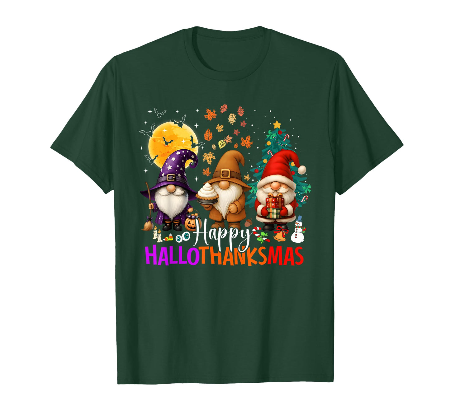 Happy Hallothanksmas Gnomes Lover Halloween Merry Christmas T-Shirt