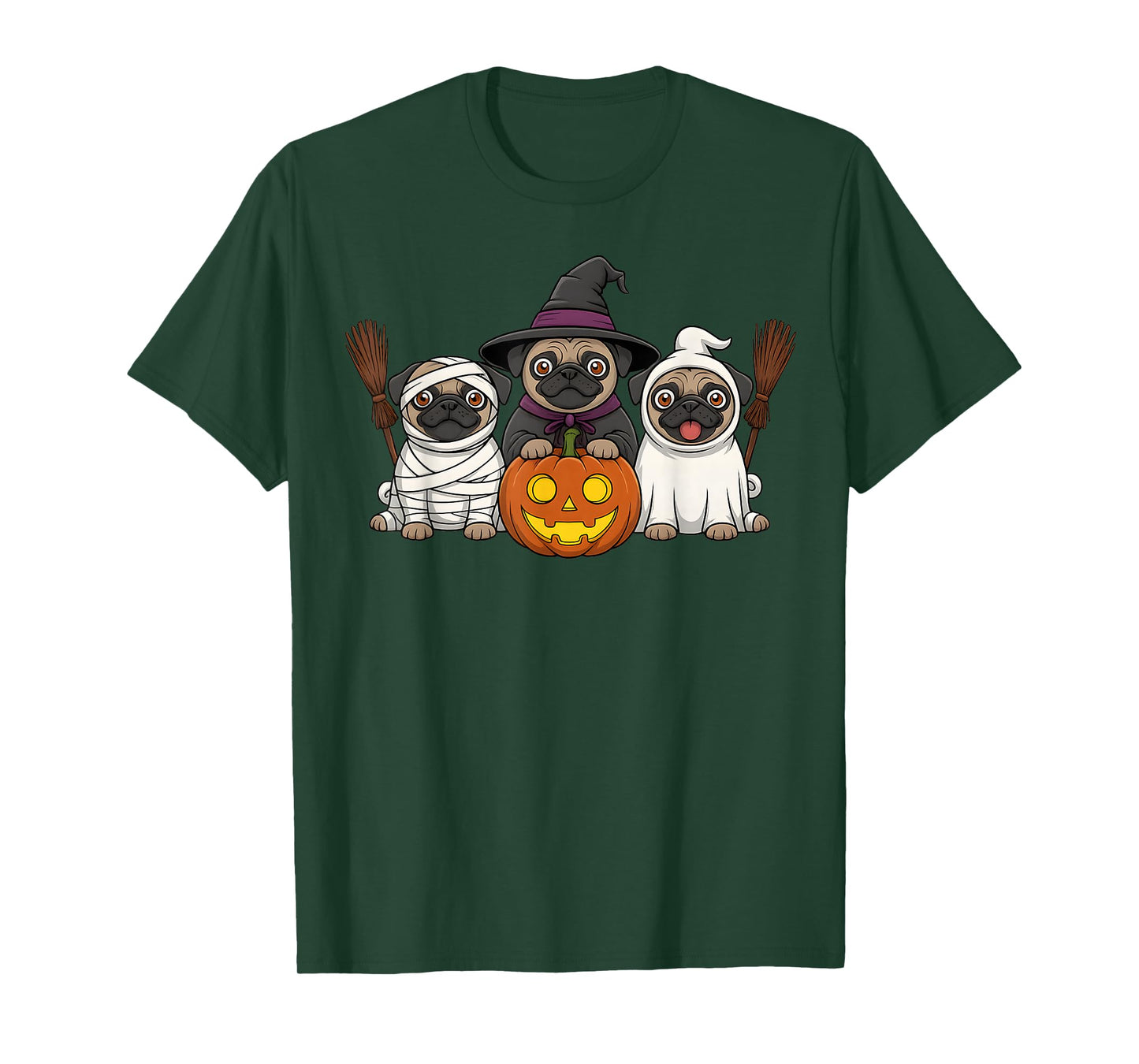 Pug Ghost Witch Pumpkins Halloween Dog Costume T-Shirt