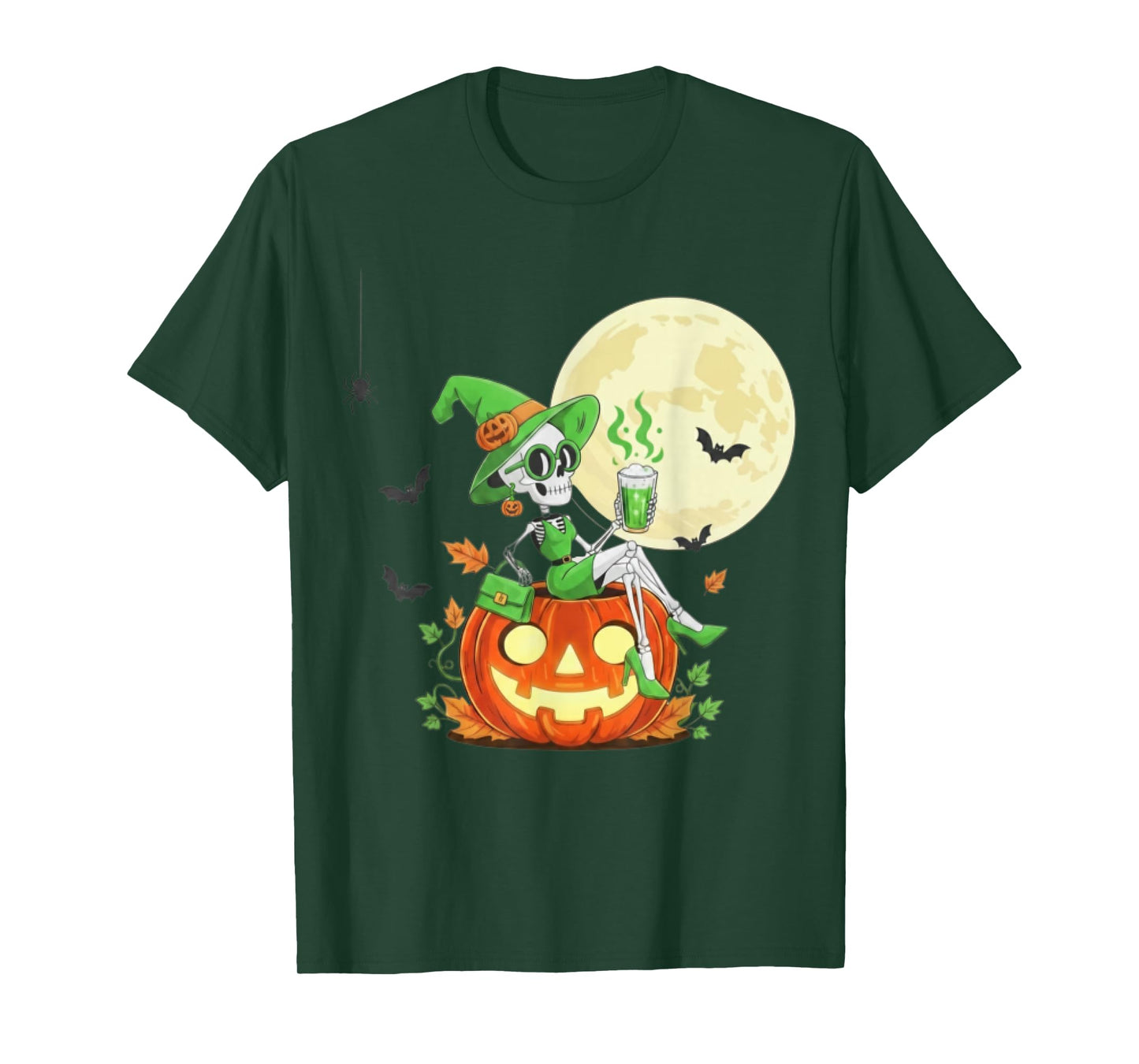 Spooky Chic Skeleton Witch Halloween Matcha Lover for Women T-Shirt