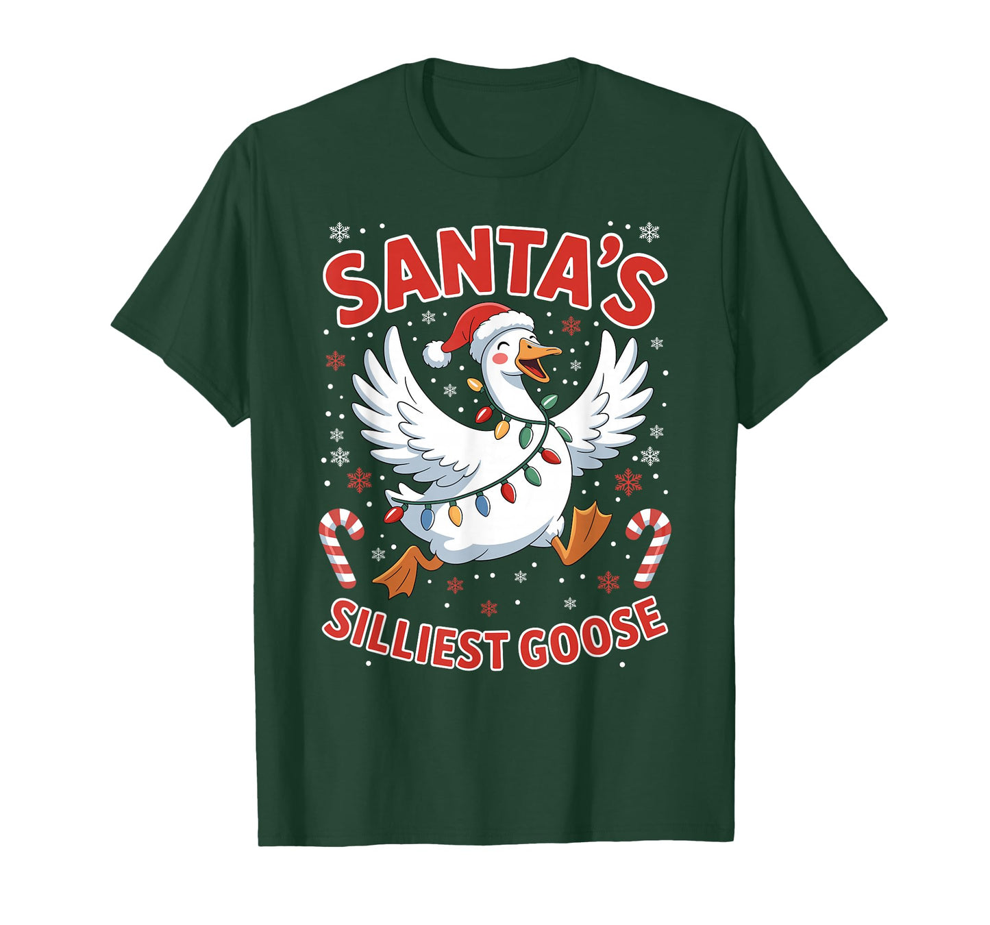 Santa's Silliest Goose Christmas Lights Candy Funny X-Mas T-Shirt