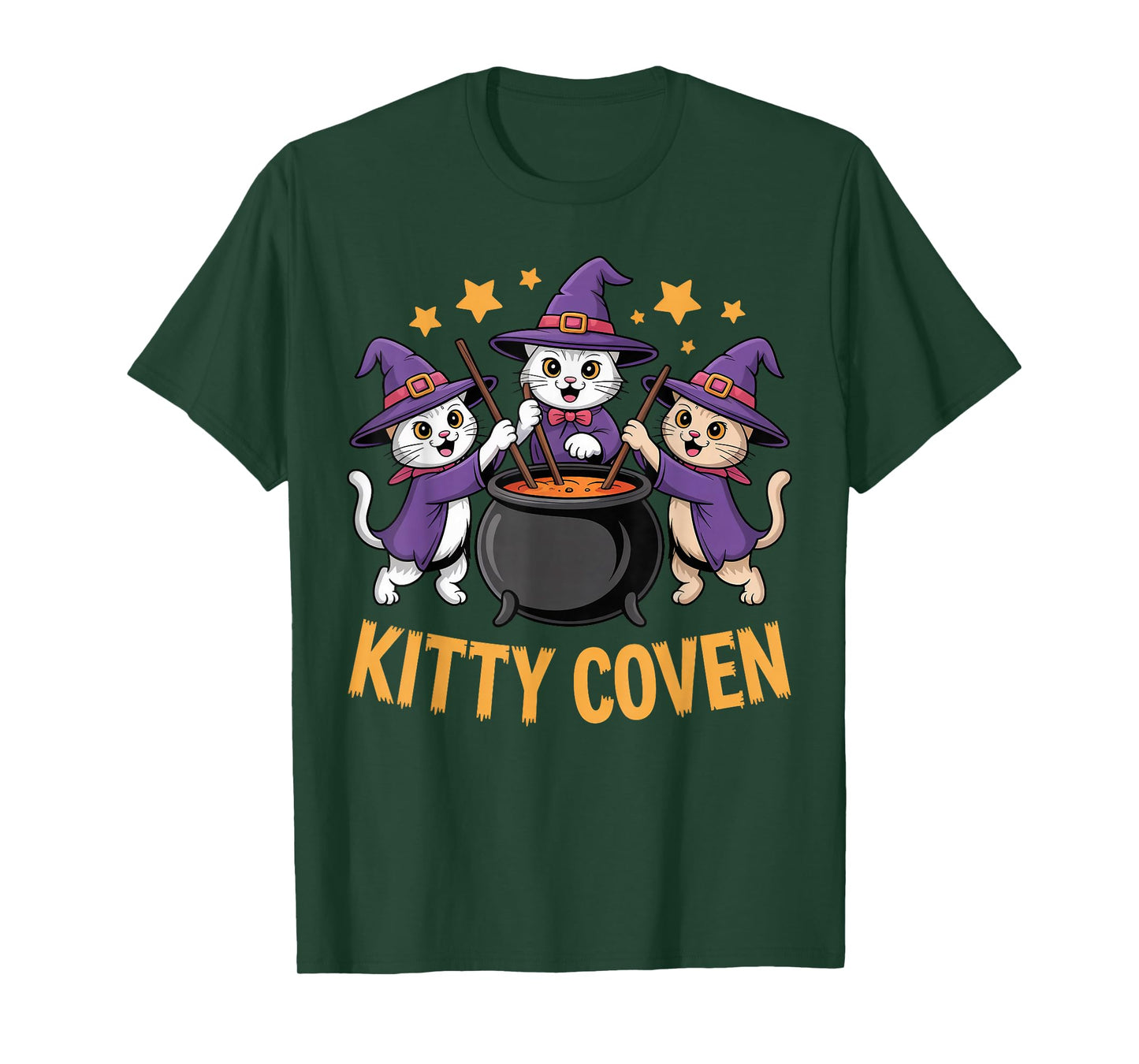 Kitty Coven Adorable Witch Cats, Magical Cauldron Halloween T-Shirt
