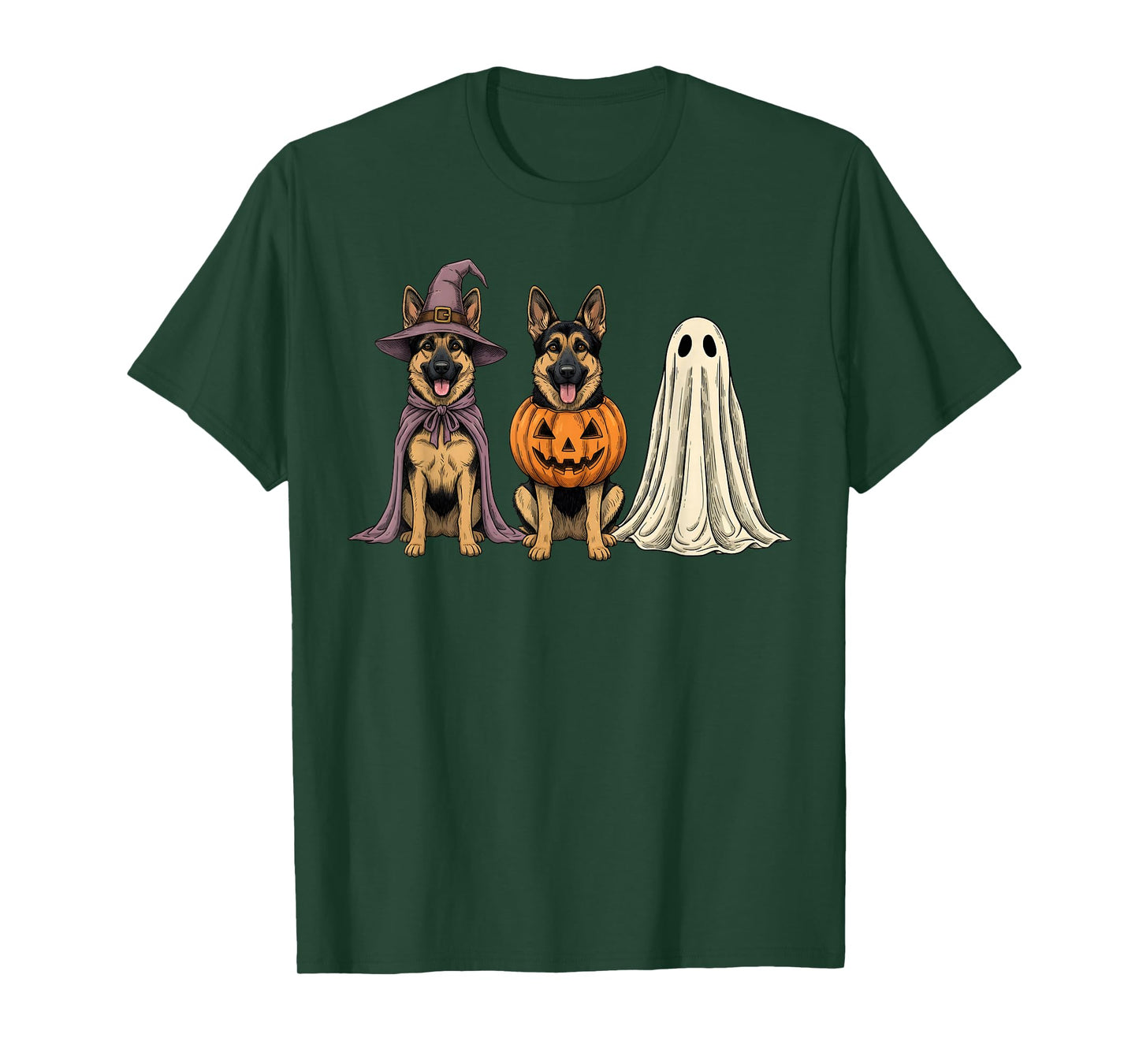Spooky Ghost German Shepherd Pumpkin Halloween Dog Lover T-Shirt